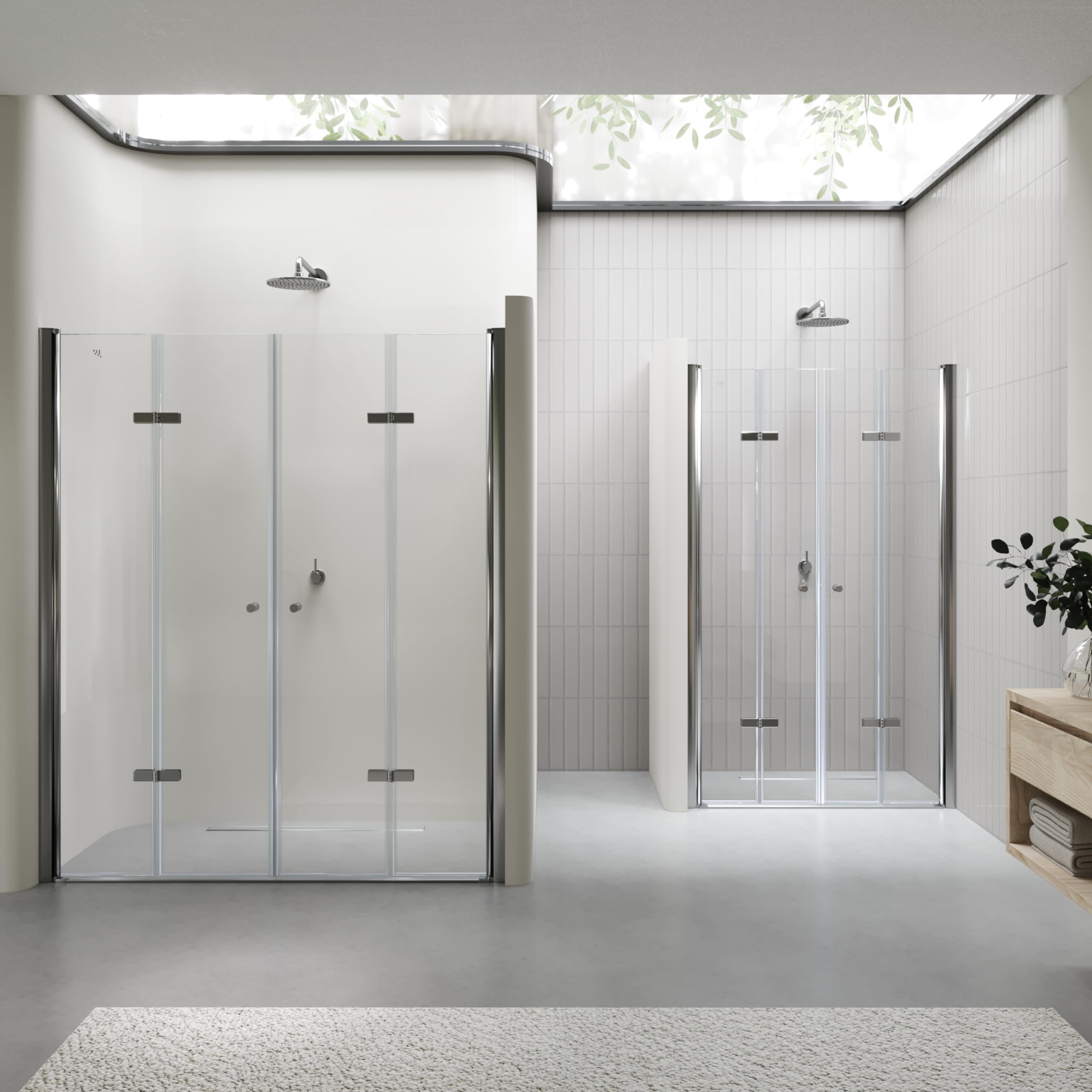 Mampara de Ducha Lena DT877 108-112x195 cm con Puertas Plegables, Perfiles Cromados y Cristal Templado Transparente
