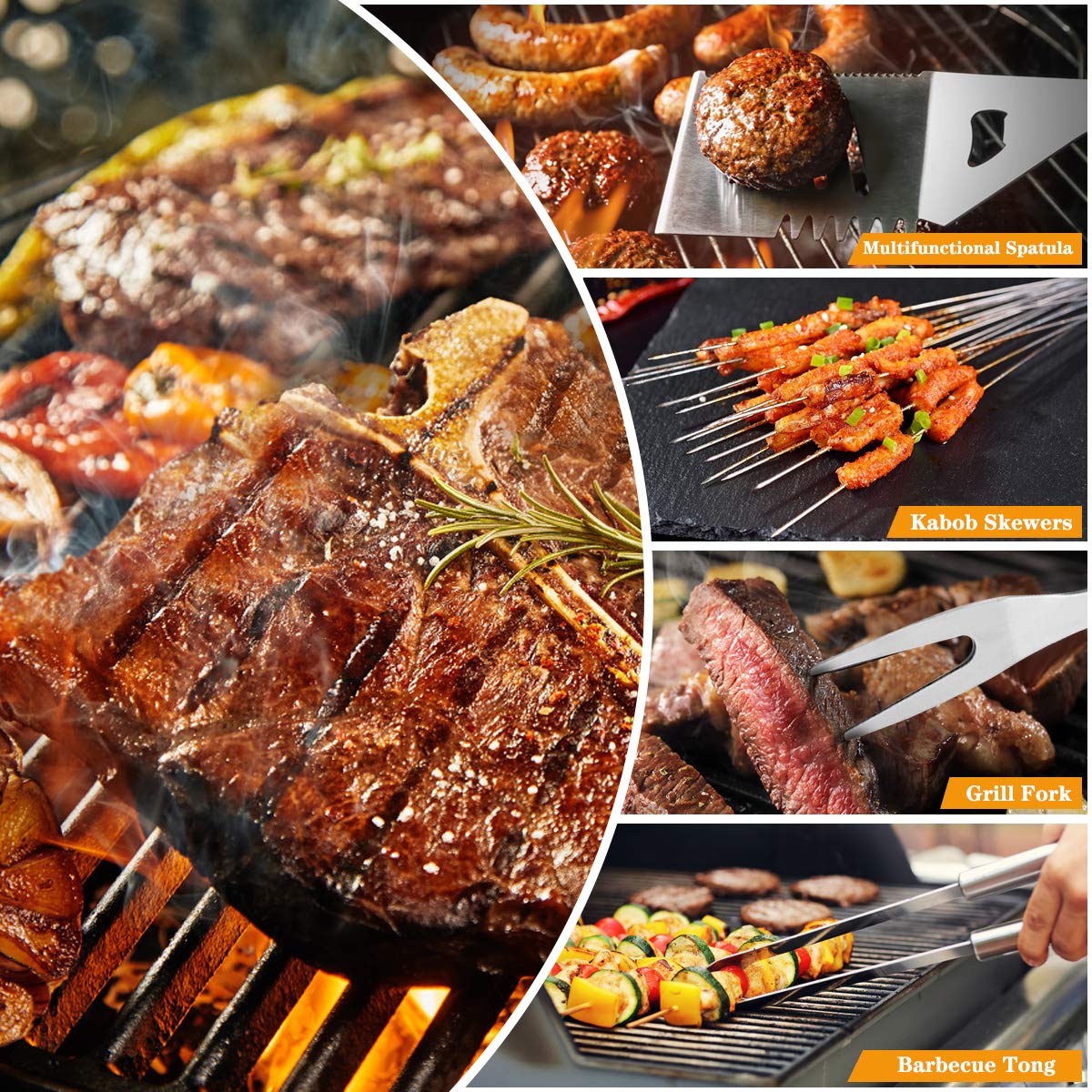 QH 10 Pack BBQ Barbecue Tool Set, Stainless Steel Outdoor Barbecue Grill Utensils Set with Storage Bags for Picnics and Outdoor Activities…