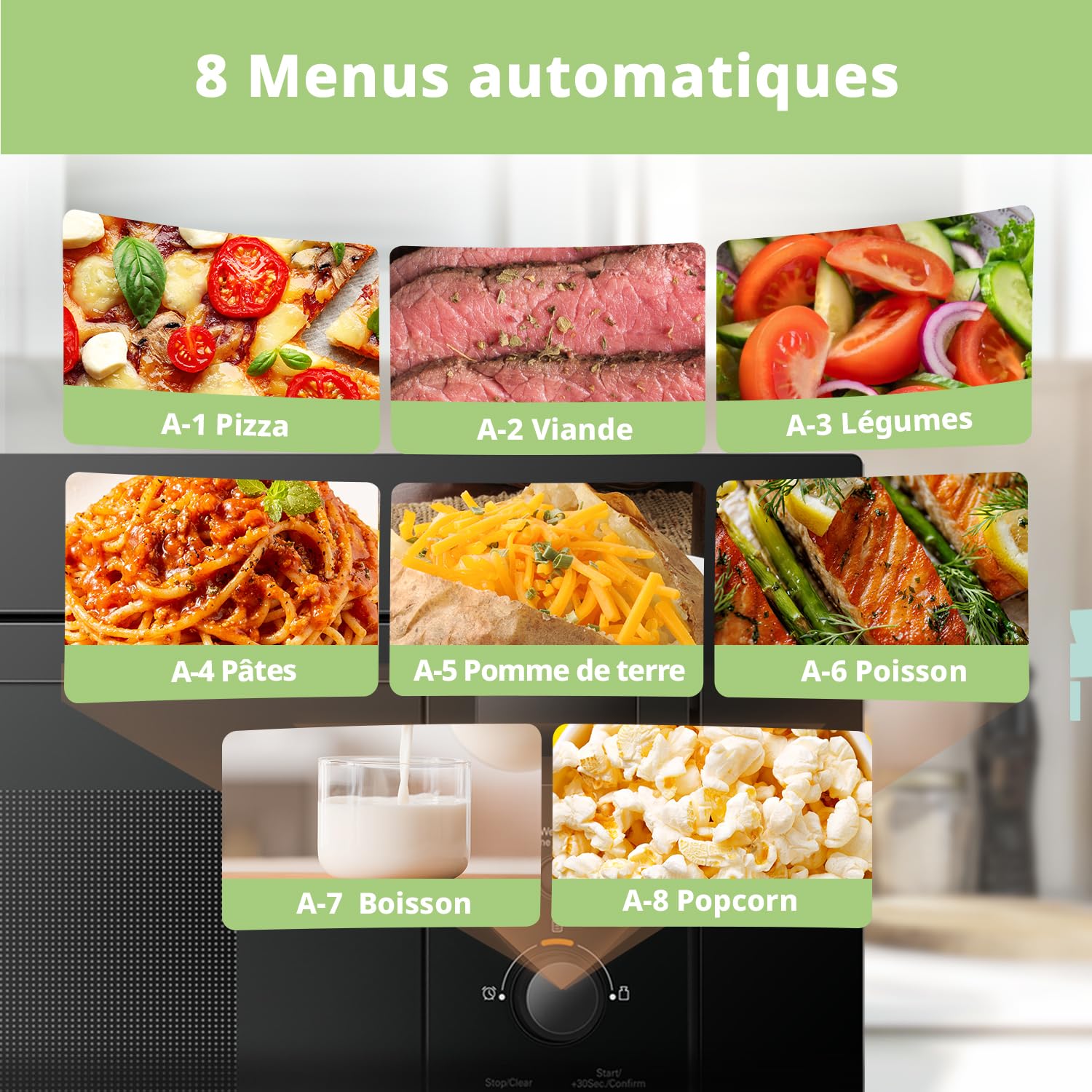 COMFEE' Cyfrowy wbudowany kuchenka mikrofalowa, 20 litrów, 800 W, grill, 8 poziomów mocy, 8 automatycznych menu, funkcja szybkiego odstawiania, czarny - CBMAG820BJL-BK