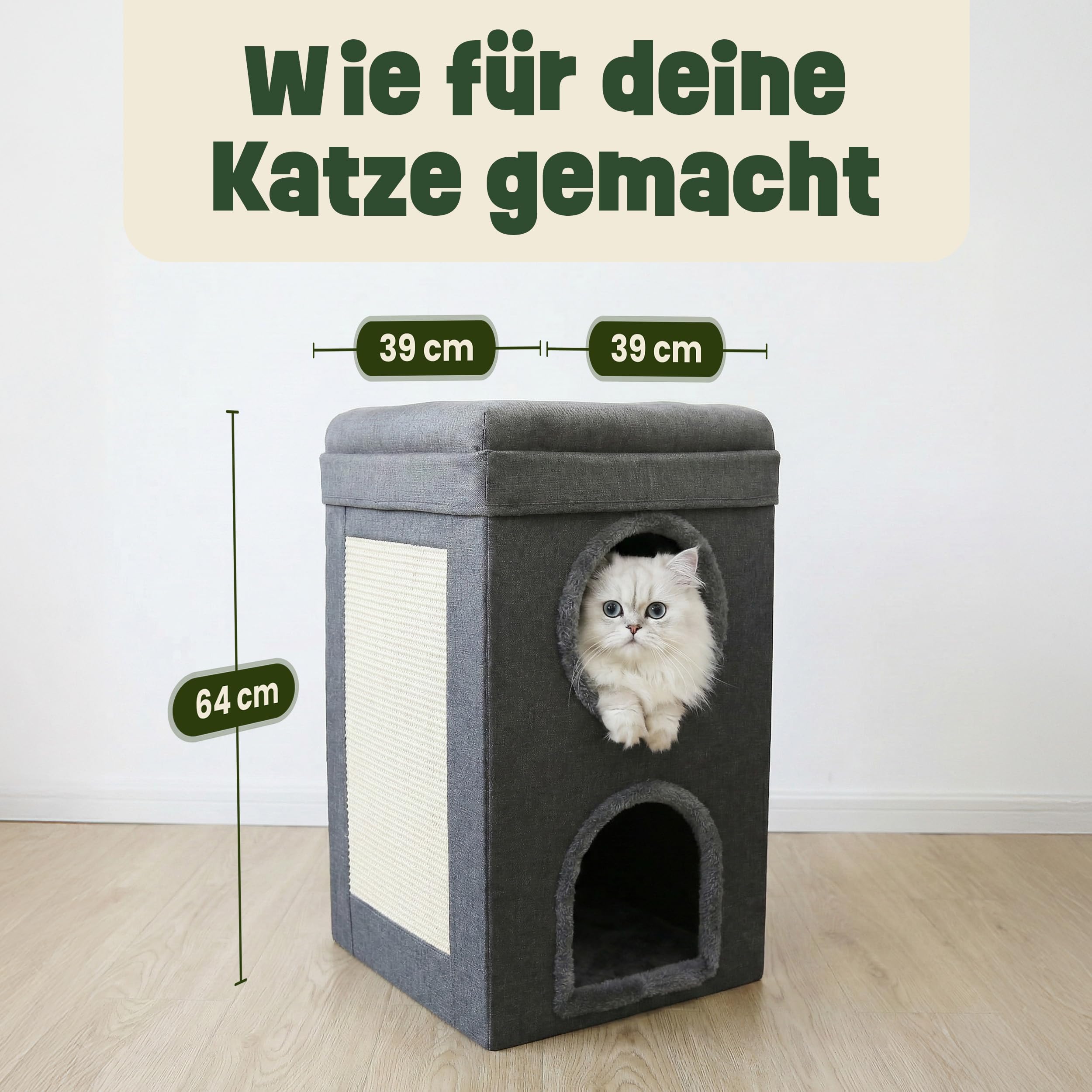 zooprinz Katzenhöhle 39x39x64 cm anthrazit mit Kissen | Cat Cave und Kuschelhöhle, Katzenbett für Indoor-Katzen, Katzenhaus als Versteck und Liegeplatz für große Katzen