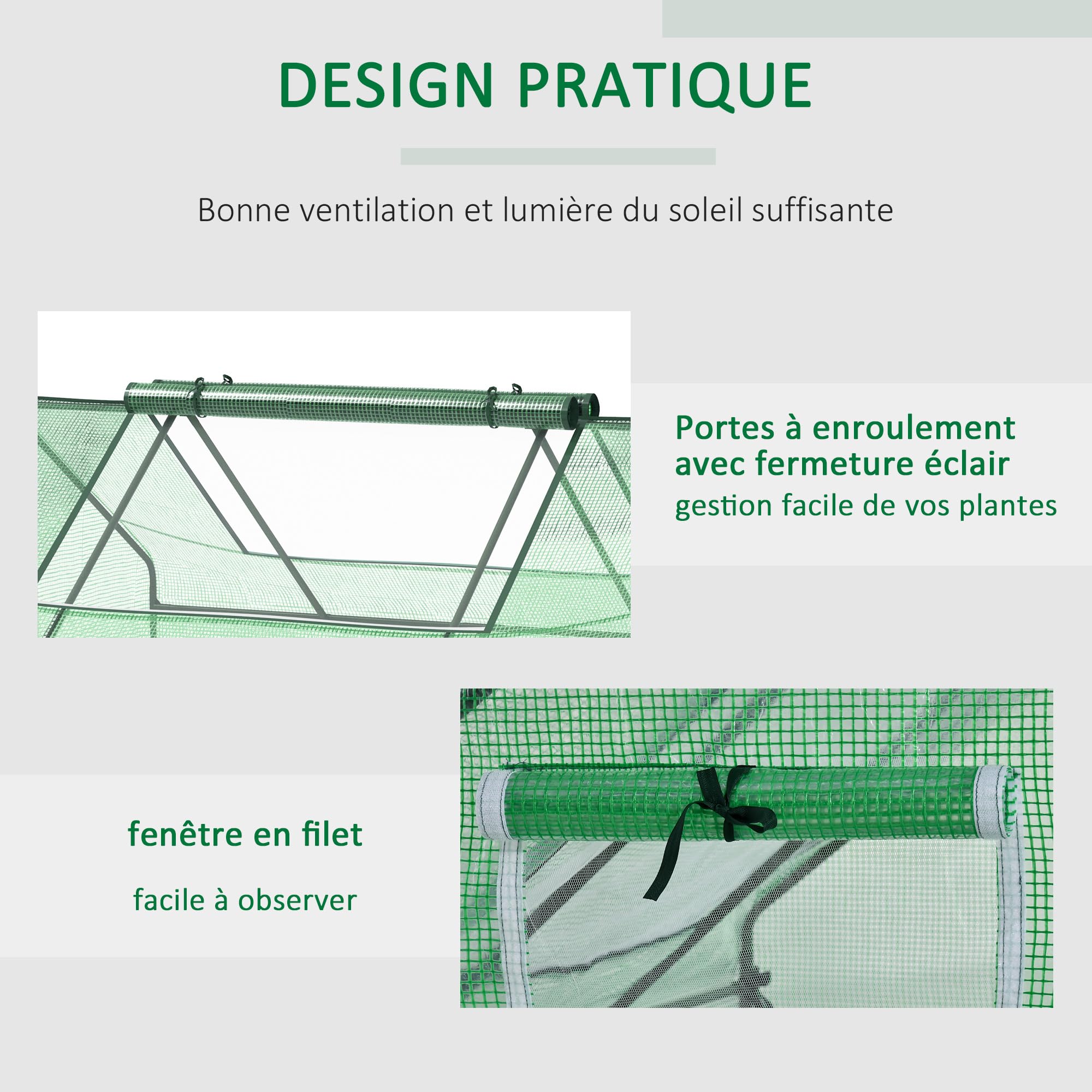 Outsunny Mini Serre de Jardin Toit Pointu 180 x 140 x 80 cm Vert foncé | Mini serre tunnel, Acier, PE haute densité 140 g/m², Anti-UV, 2 grandes fenêtres enroulables