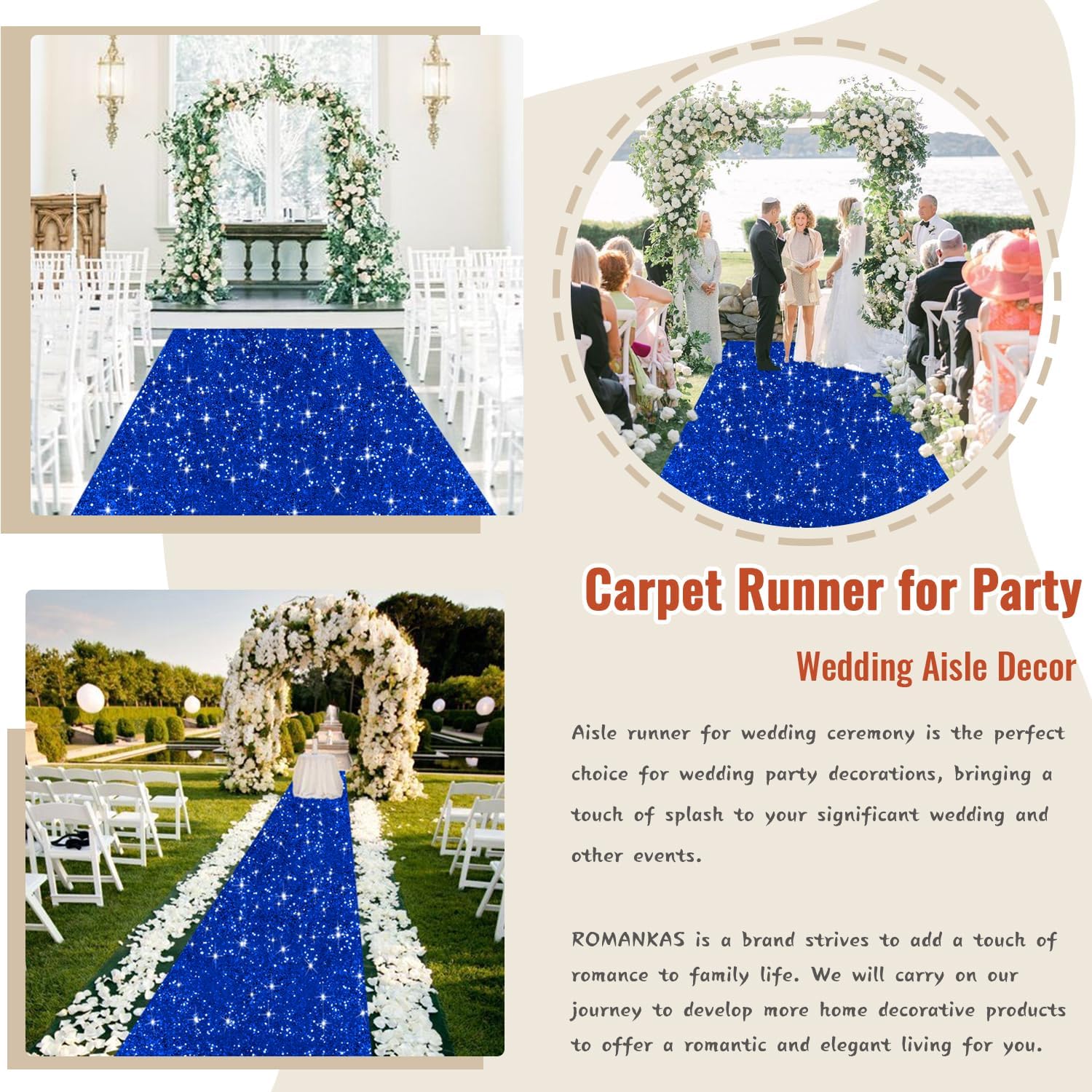 Royal Blue Aisle Runner Sequins Aisle Floor Runner 4FTx15FT Glitter Wedding Carpet Runner Bling Runners Rug Unique Walkway Runners Runway Rug for Bridal Shower Party Banquet Decoration