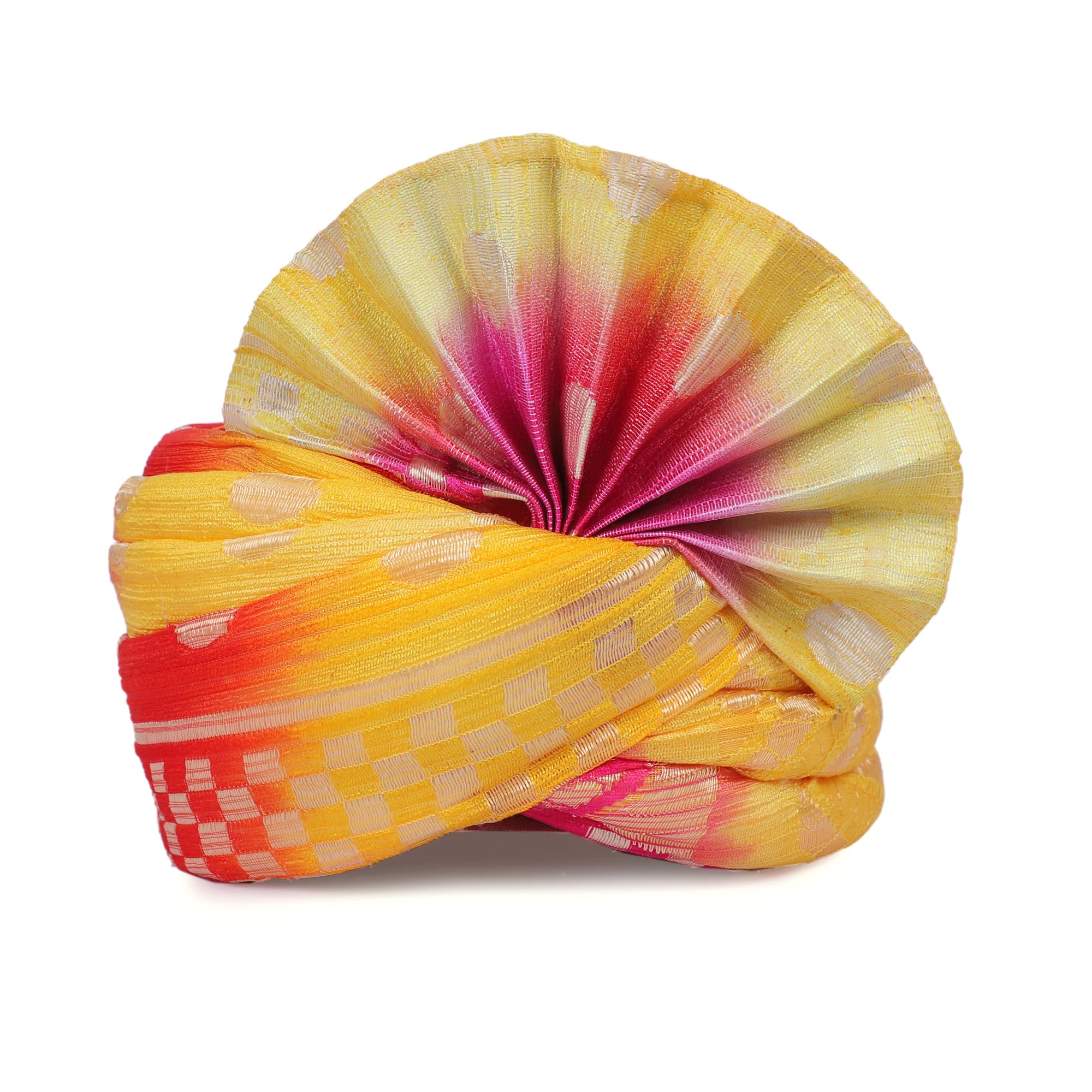 Men's Yellow Bandhej Work Wedding Safa for Groom (SafaBARATI-SUPER-MULTI, Yellow, Free Size)