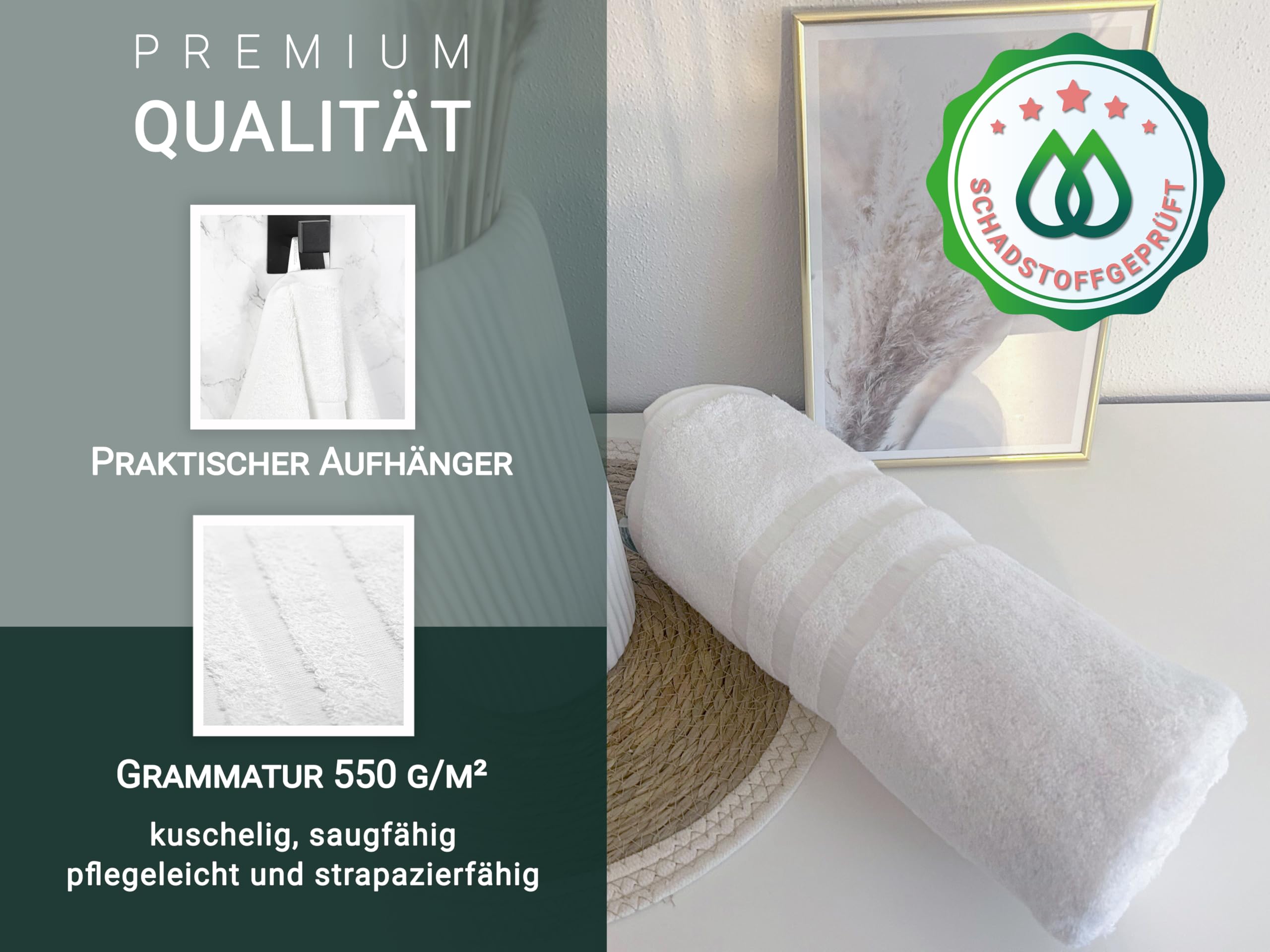 ZOLLNER 10er Set Handtücher in 50x100 cm - Flauschige und saugstarke Baumwolltücher in weiß - mit praktischem Aufhänger - waschbar bis 95°C - Baumwolle - Hotelqualität