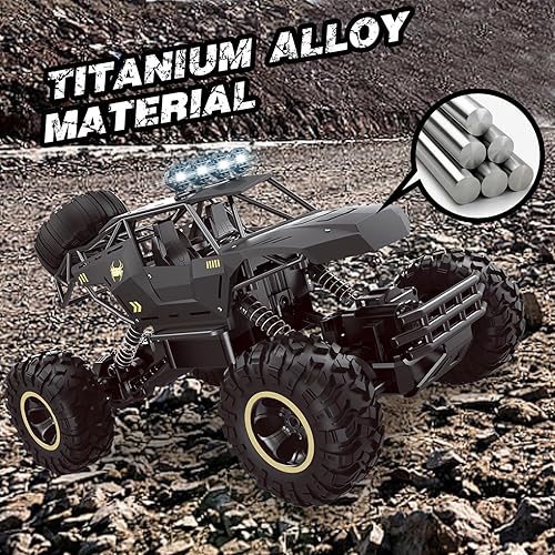 Miniatura 4 de Vehículo a control remoto 112 todoterreno, focos LED, carrocería de metal, camiones monstruos a control remoto, 4 x 4, juguetes para niños y