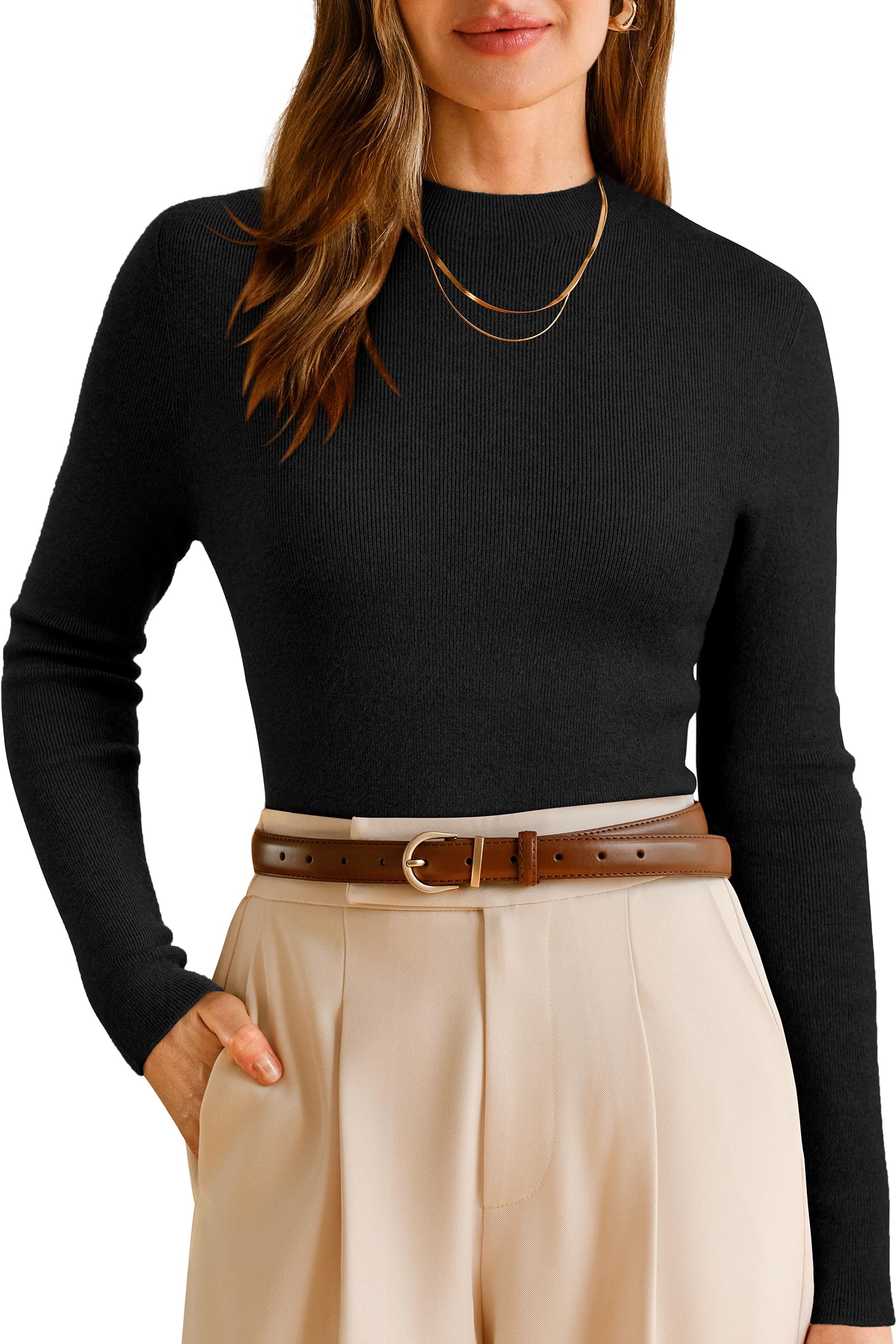 Arach Cloz Womens Wool Blend Fall Seamless Rip Resistant Warm Layered Tops Business Casual Sweaters
