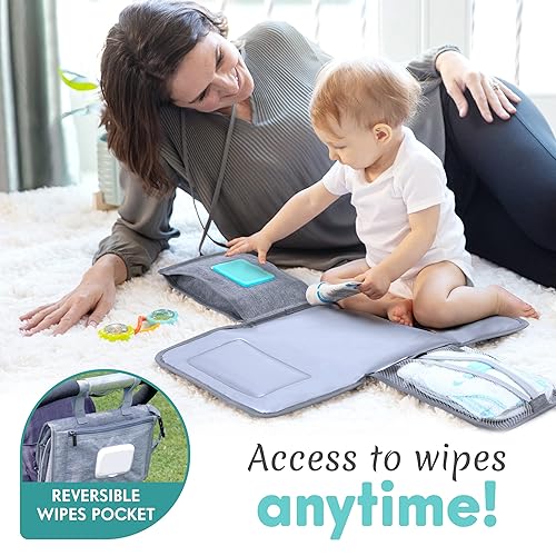 Miniatura 4 de Kopi Baby Cambiador de pañales portátil, bolsa de viaje para cambiador de pañales para bebé con bolsillo para toallitas, cambiador portátil de