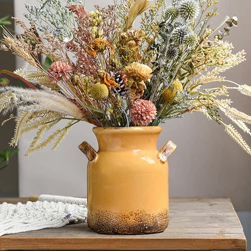 Quoowiit Ceramic Rustic Farmhouse Vase, Distressed Decorative Flower Vase for