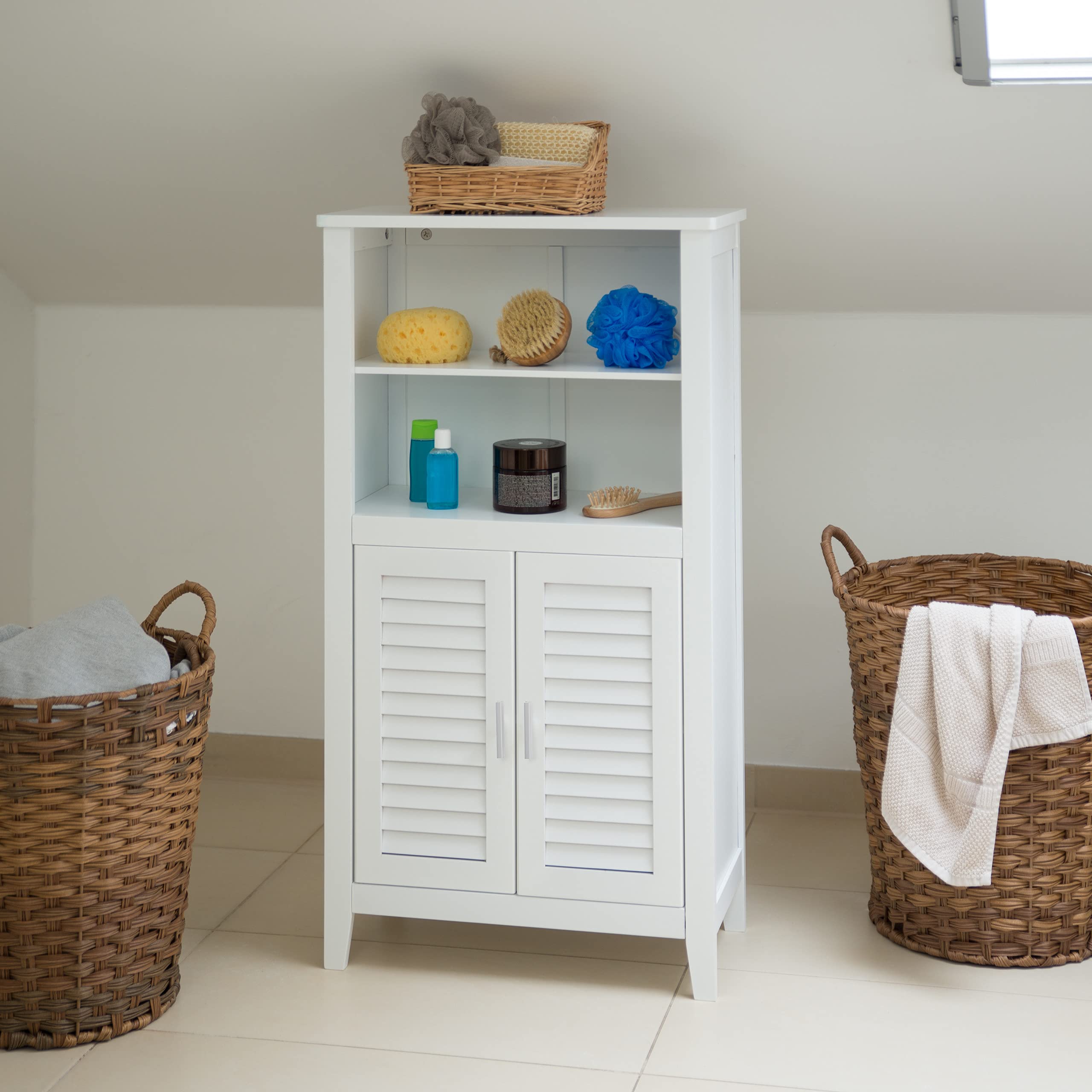 Relaxdays Badezimmerschrank weiß LAMELL, Badschrank aus Bambus, Telefonschrank, HBT: 92 x 50 x 25,5 cm Küche, Haushalt & Wohnen