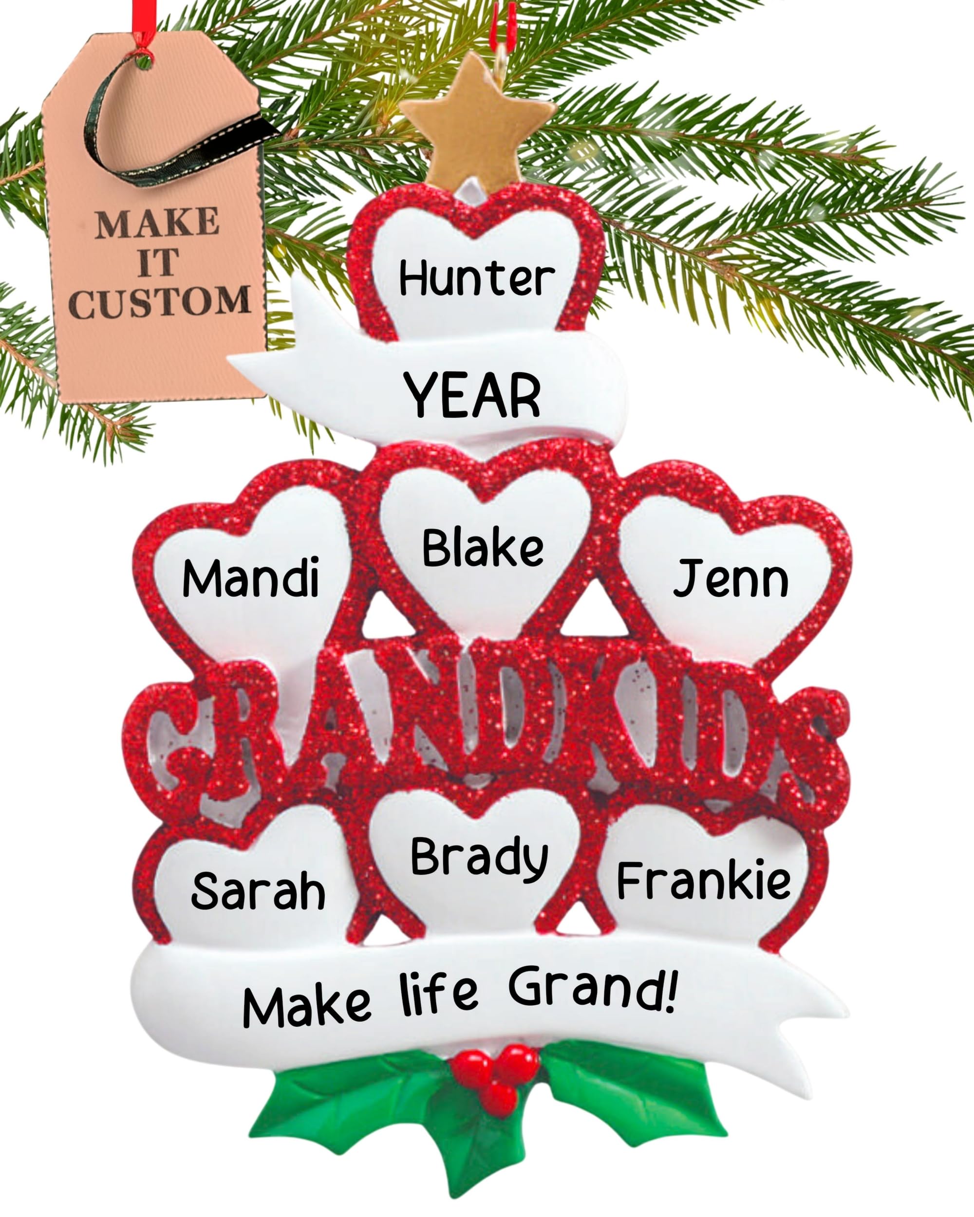 Holiday Traditions Multicolor Personalised 7 Grandkids Ornament 2025 – Fast & Free 24H Customisation – Grandparents Christmas Ornaments For Tree – Custom Gift Wrapped Family Of 7 Keepsake For Grandma, Grandpa, Grandchildren