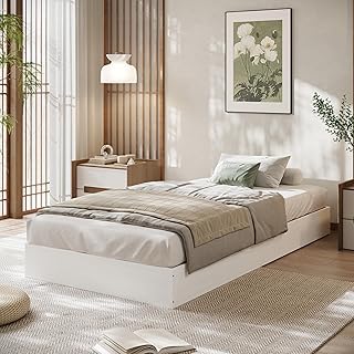 Garvee Twin-XL Size Wood Platform Bed Frame, Floor-Standing No-Gap Desig...