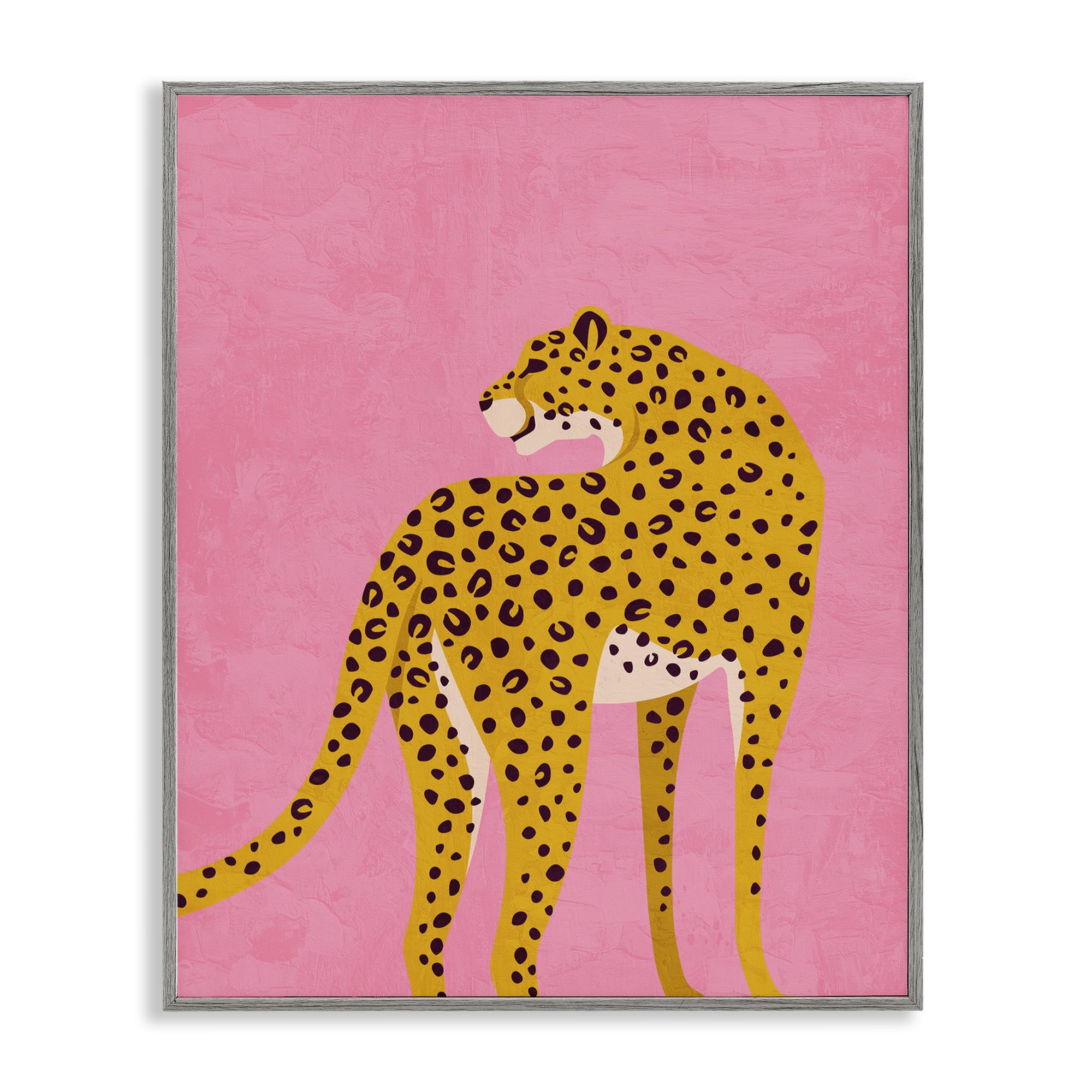 Stupell Industries 'Leopard on Pink Serenade', Framed Giclee Art, Gray, 11 x 14 Inches, Easy to Hang and Sturdy, Made in USA, by Kim Allen