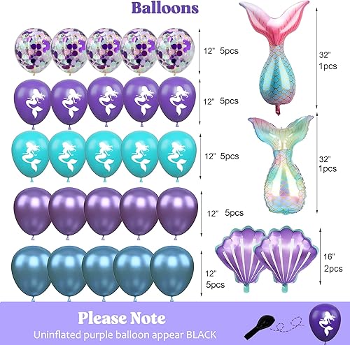 Miniatura 5 de Nalyee Decoraciones de cumpleaños de sirena para niñas, decoraciones de fiesta de sirenita, suministros de fiesta de cumpleaños de sirena,