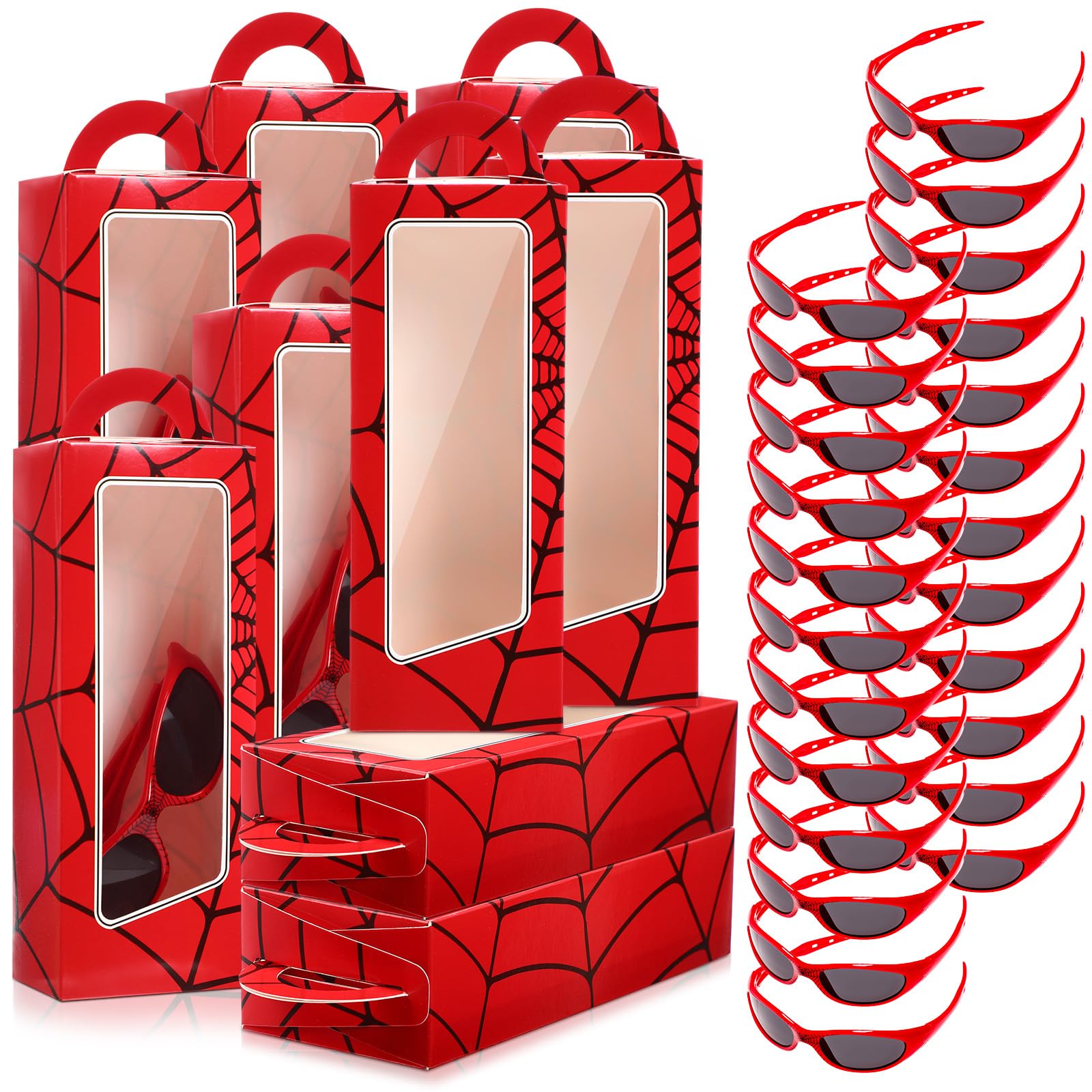 Fuyoooo 48 Pcs Spider Web Party Favors Include 24 Sunglasses 24 Goodie Boxes Spider Doll Gift Boxes for Cartoon Character Costume Birthday Party Favor