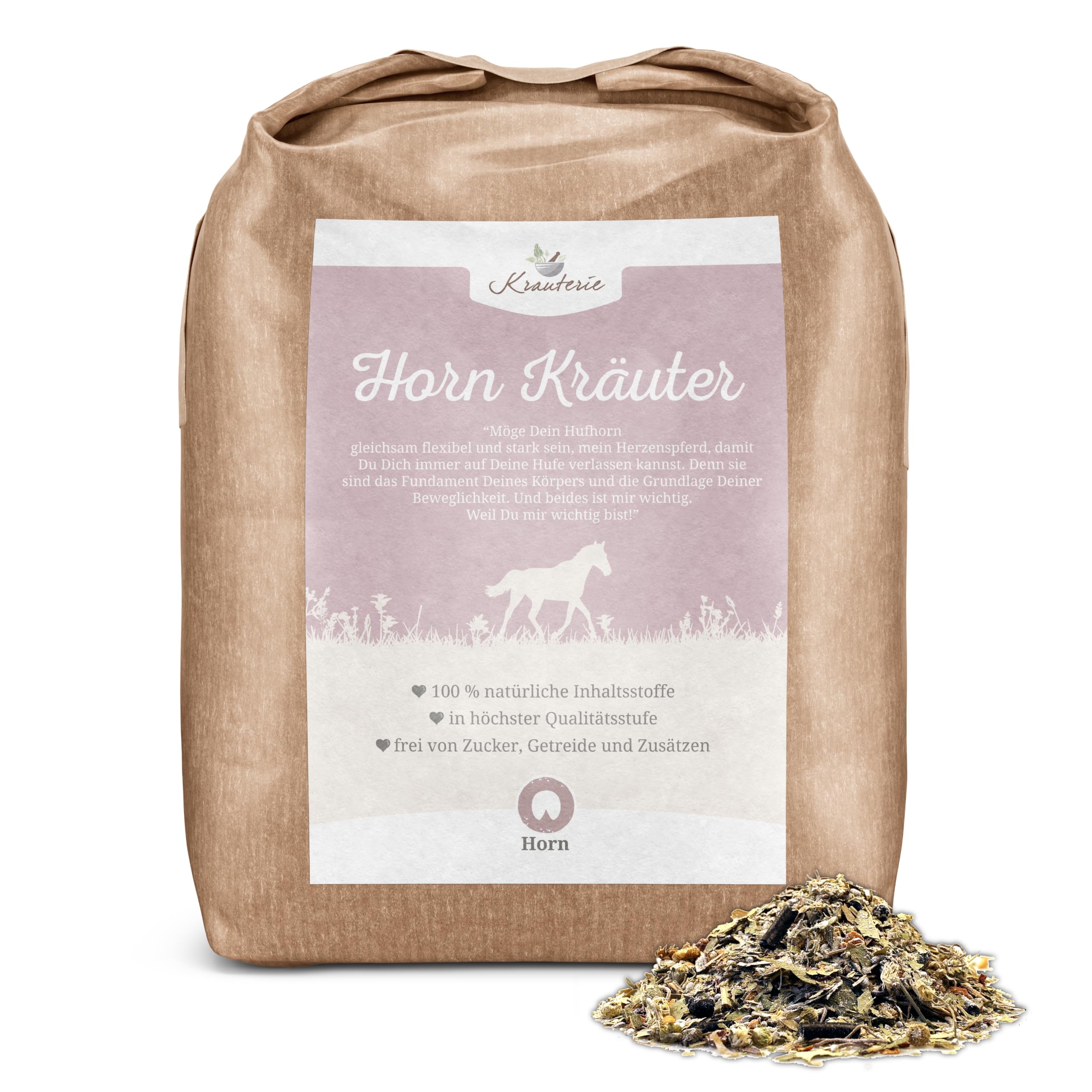 Krauterie Horn Kräuter für Pferde (2000 g) | Artgerechtes Ergänzungsfutter für Pferde in Spitzenqualität - frei von Zusatzstoffen, getreidefrei, zuckerfrei, melassefrei