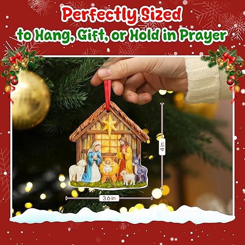 Miniatura 4 de Adorno de Navidad con escena de Natividad Sagrada familia con bebé Decoración religiosa para árbol de Navidad Recuerdo cristiano de vacaciones