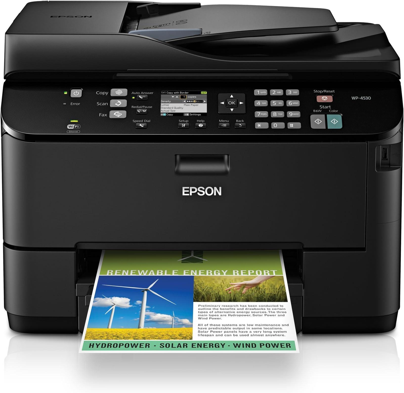 Epson WorkForce Pro WP-4530 Wireless All-in-One Color Inkjet Printer, Copier, Scanner, Fax, iOS/Tablet/Smartphone/AirPrint Compatible (C11CB33201)