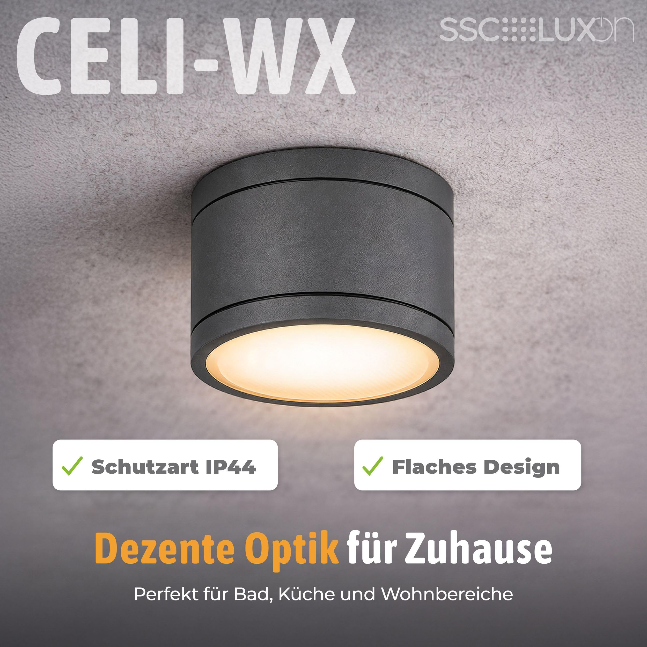 SSC-LUXon 4er Pack CELI-WX Aufbaustrahler 230V für Bad & Außen IP44 inkl. LED GX53 5W warmweiß - Badstrahler anthrazit rund