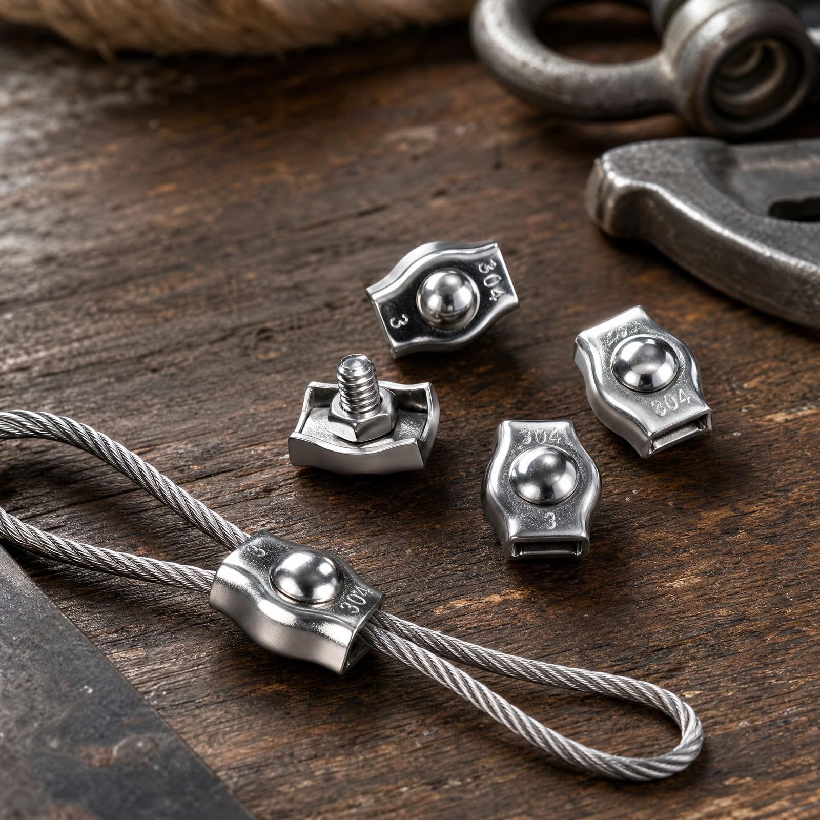 Drahtseilklemme M3 20 Stück 2mm Seilklemme 304 Edelstahl Kabelklemmen Drahtklemme für 3 mm Stahlseil Drahtseil Wäscheleinenspanner Markise Fixiert (Stil 1)