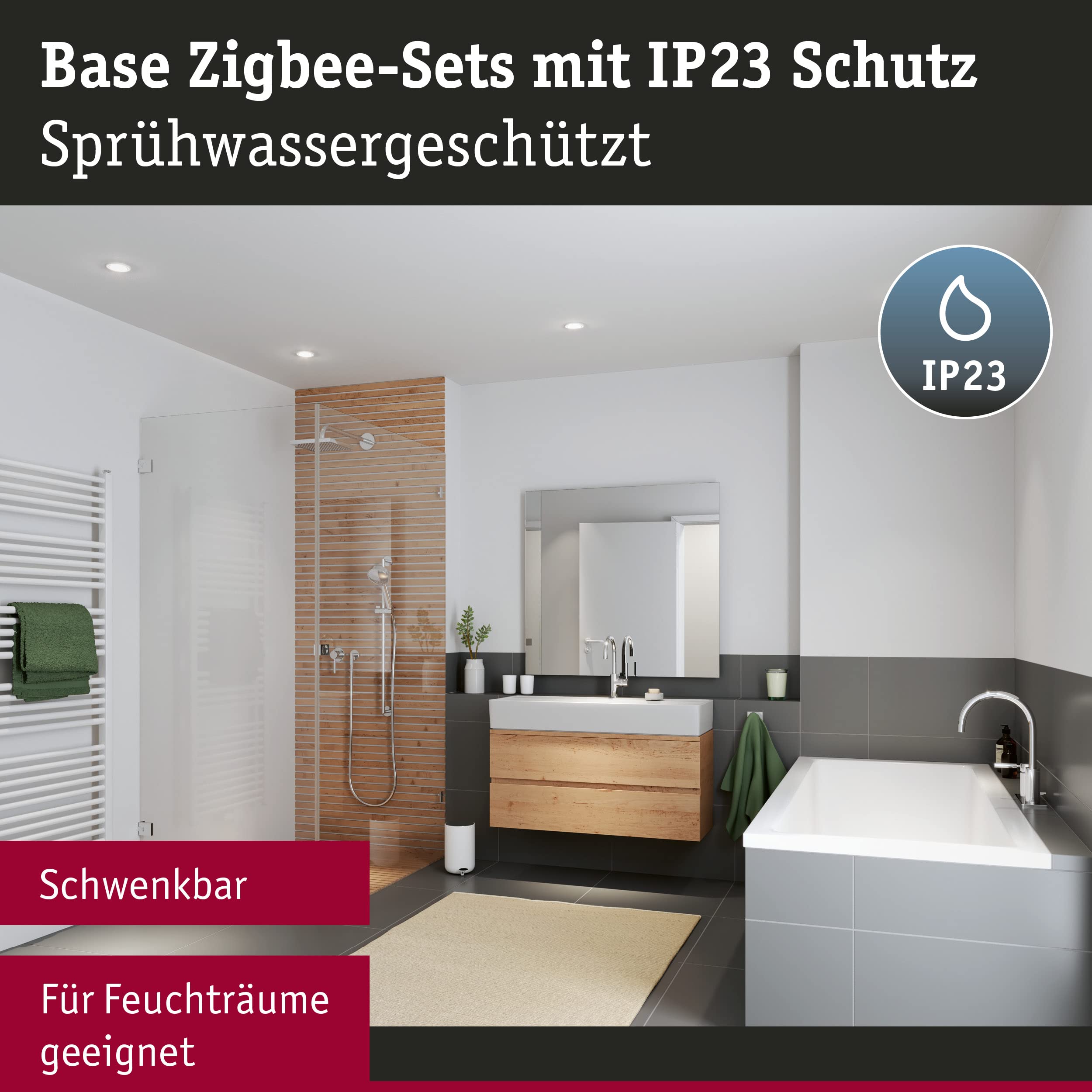 Paulmann 92468 Luminaria empotrable LED Base Smart Home Zigbee juego básico, giratoria, redonda 230V 3x4,9W 3x420lm regul. 90mm negro mate metal RGBW+