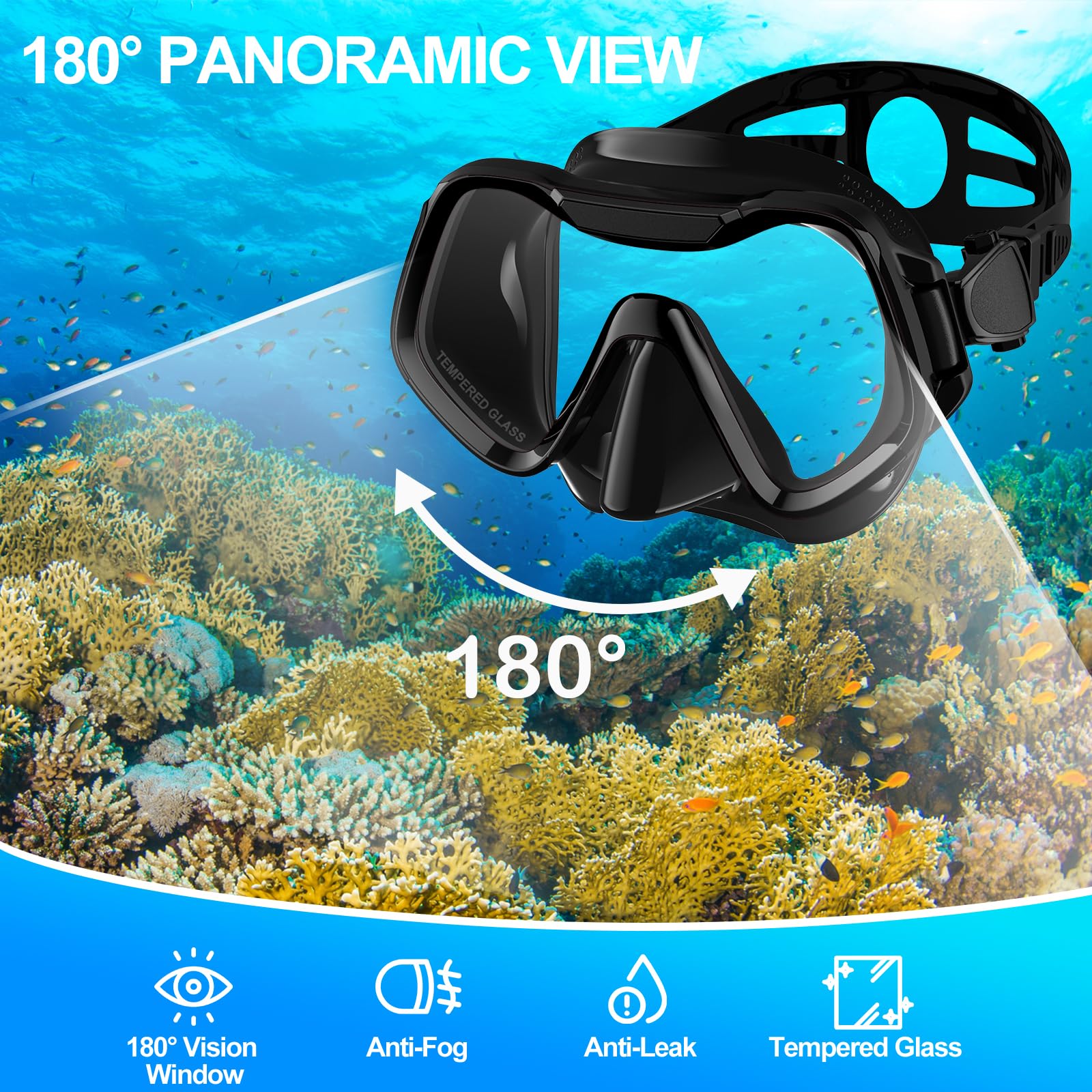 Maschera Subacquea Adulti, Tonfarb Maschera Snorkeling con Maschera e Boccaglio, Panoramica a 180 Gradi e Boccaglio Snorkel, Anti-Nebbia Antiperdita Maschera Sub per Giovani e Adulti
