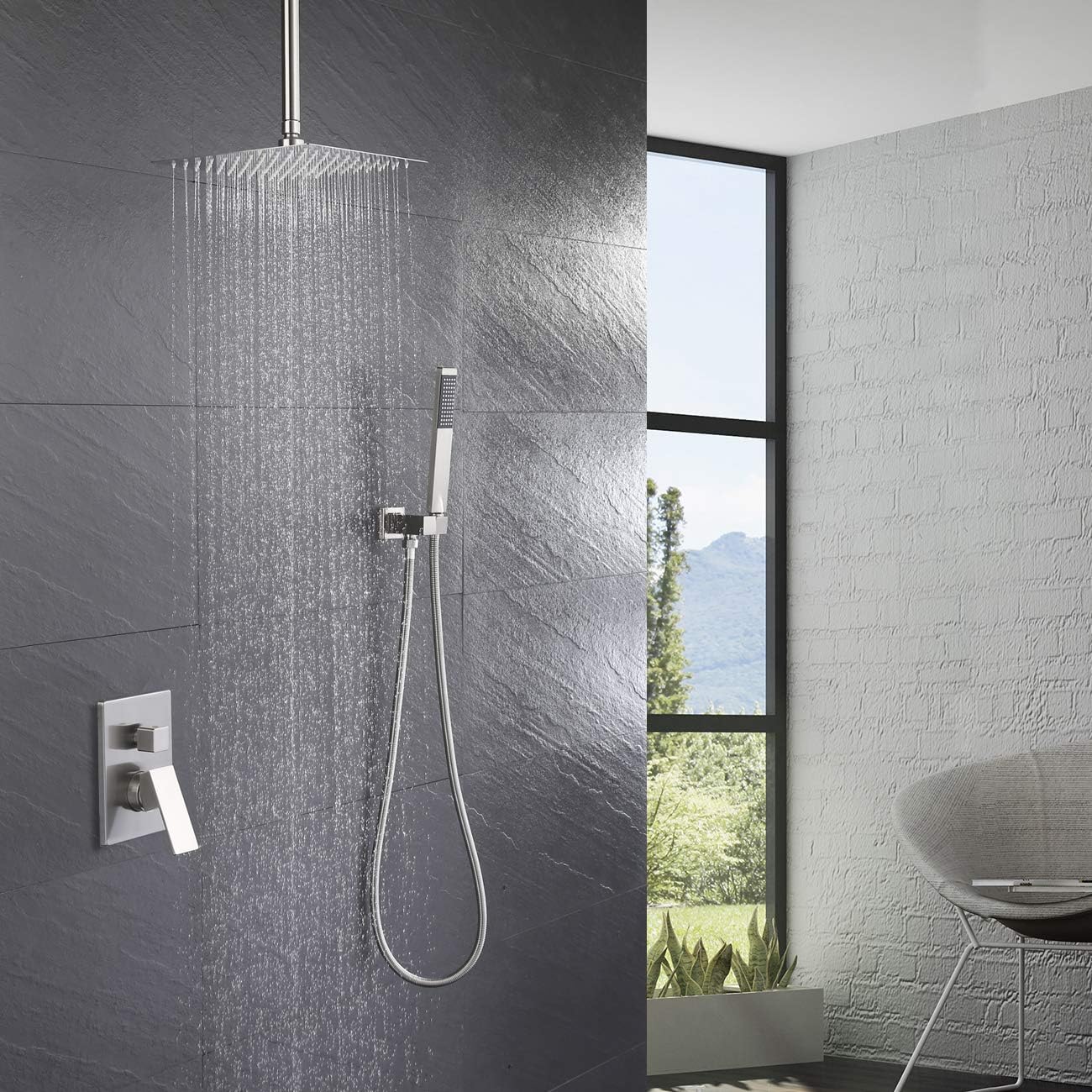 Uр Tо 60% оƒƒ KES Shower Faucet Set Ceiling Shower Head Shower System 10 Inches Rain Shower Faucets Sets Complete Shower Valve and Trim Kit Brushed Finish, XB6235-BN