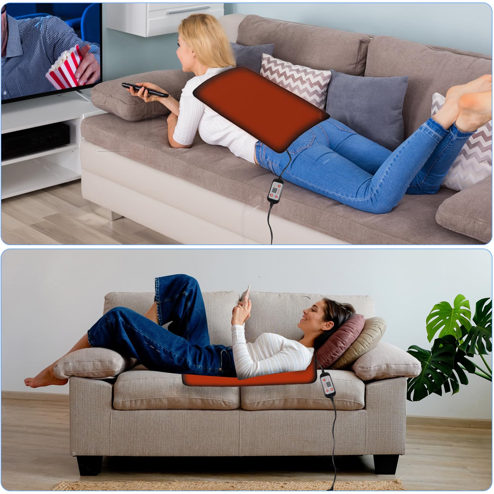 Thermrup Poduszka grzewcza na podczerwień 35 x 60 cm z gumowym elementem grzejnym i dokładną regulacją temperatury od 40°C do 55°C