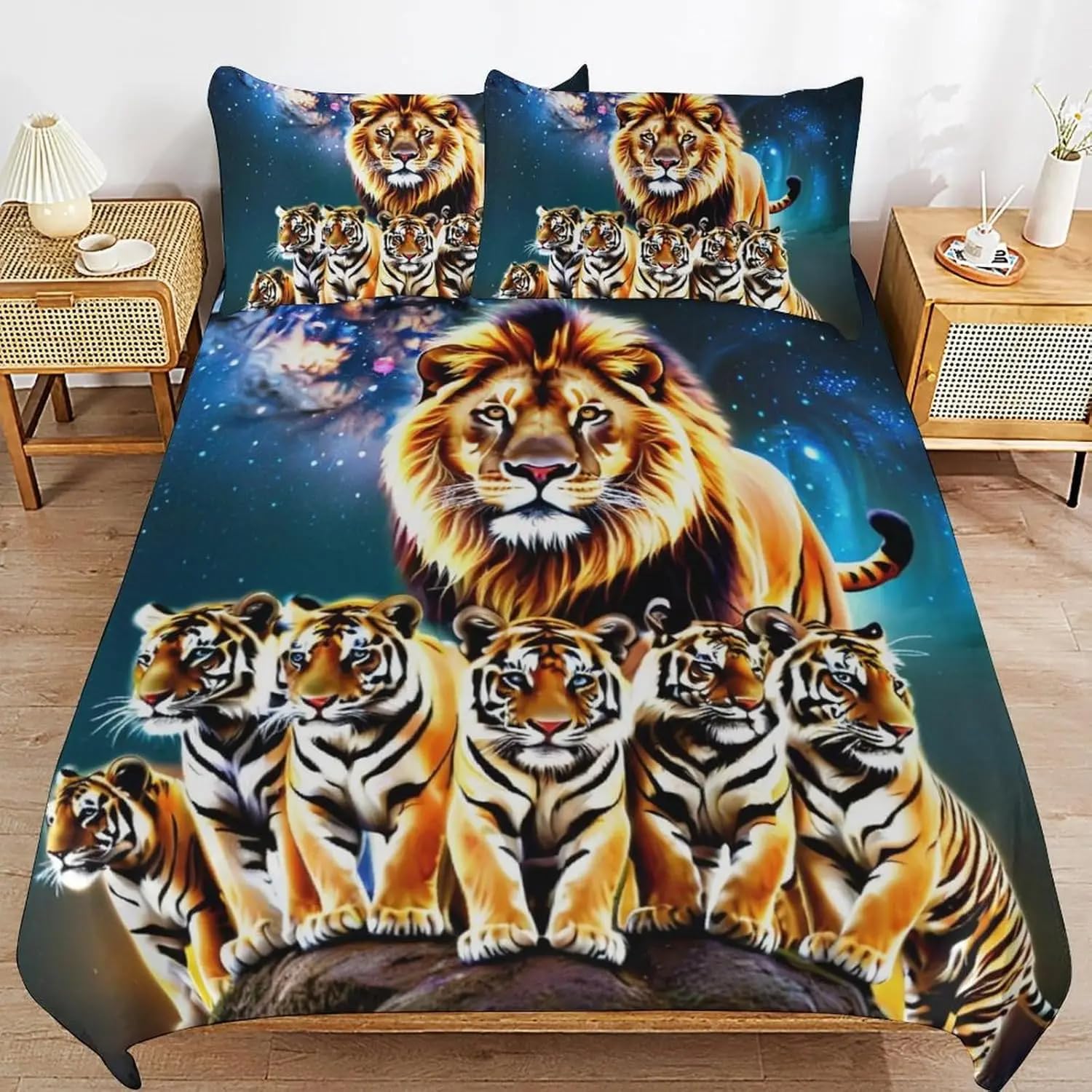 NDXRWDZR Super King Size Duvet Set Tiger Duvet Cover with Zipper Closure Bedding for Aldults Kids Soft Breathable Microfiber Cover 260x220 cm + 2 Pillowcases 50x75 cm