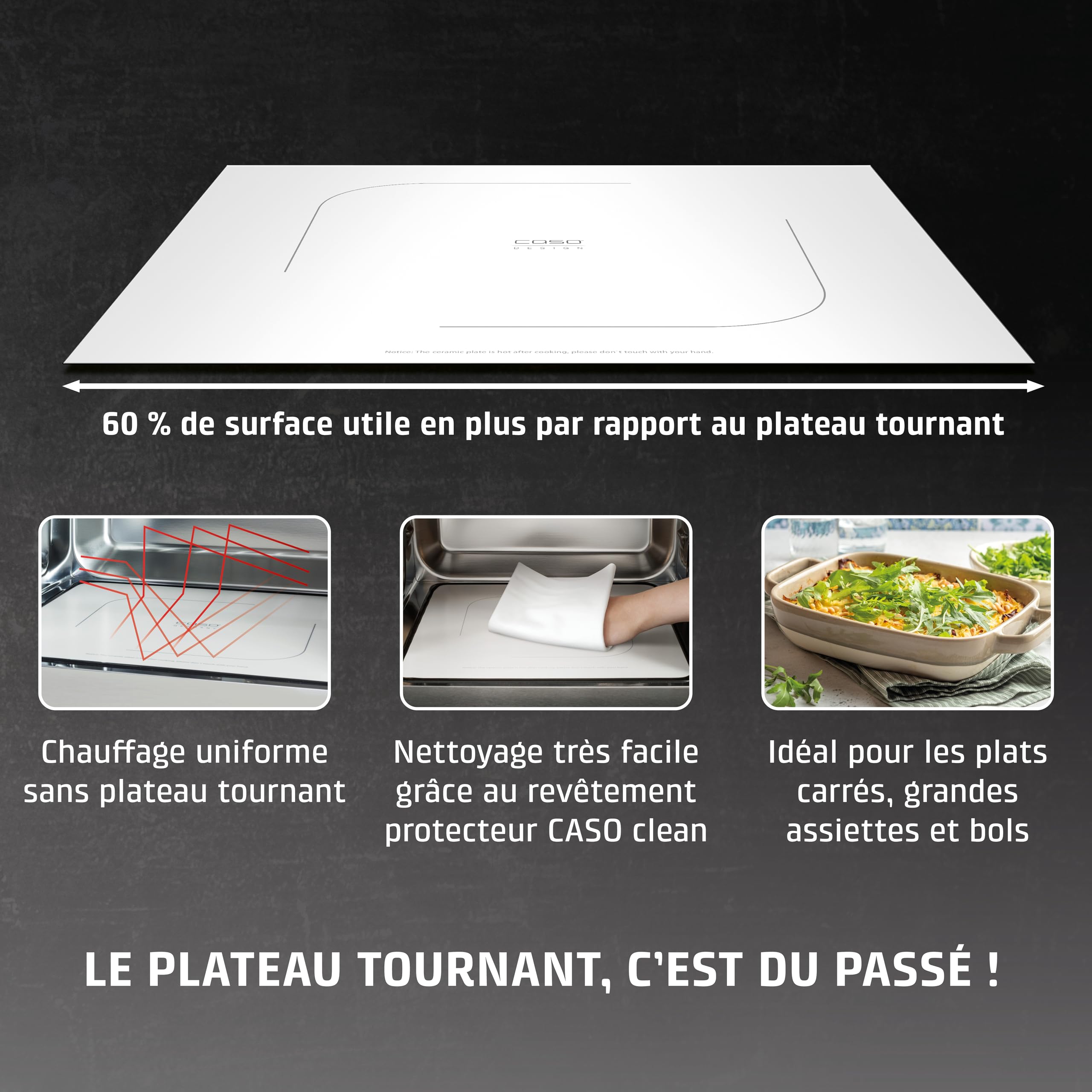 CASO MG 25 Ecostyle Ceramic - Micro-ondes 2-en-1 sans plateau tournant avec gril 1000 W, capacité 25 L, minuterie jusqu’à 30 min, grand format, coloris argent