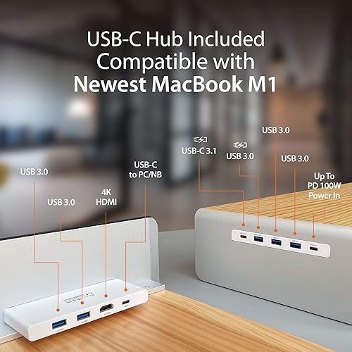 Miniatura 3 de j5create Soporte de madera para monitor con estación de acoplamiento USB tipo CHDMI, cable USB 3.1 C a C incluido, panel de madera hecho a mano con