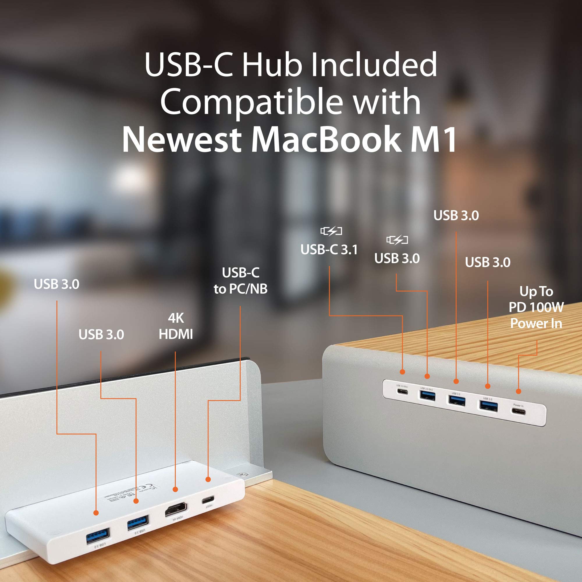 j5create Wooden Monitor Stand with USB 