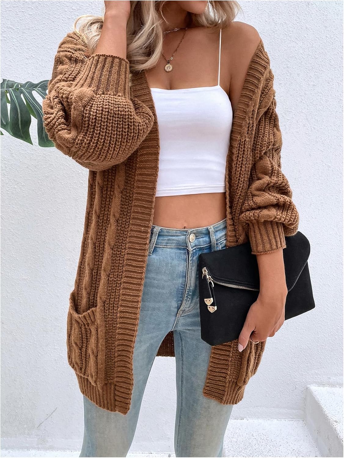 Women's Ombre Print Cable Knit Cardigan Sweater Long Sleeve Open Front Loose Outwear Fall Outfits - Image 4