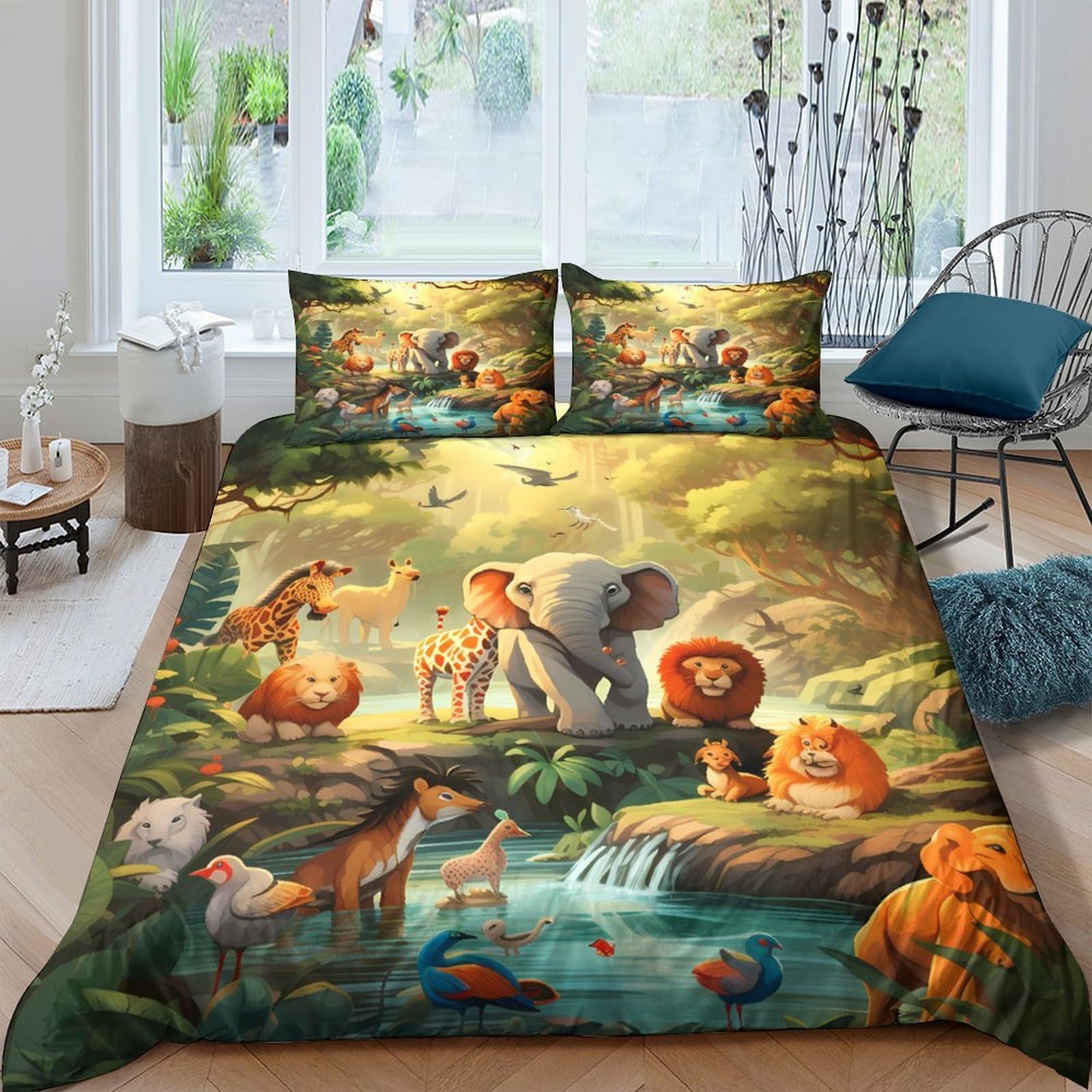 Ctjqhvkz Style-8 3D Printed Jungle Animal Fitted Sheet Microfiber Soft Lion Elephant Forest Mattress Cover For Bedroom Guest Room Decor Single（135X200cm）