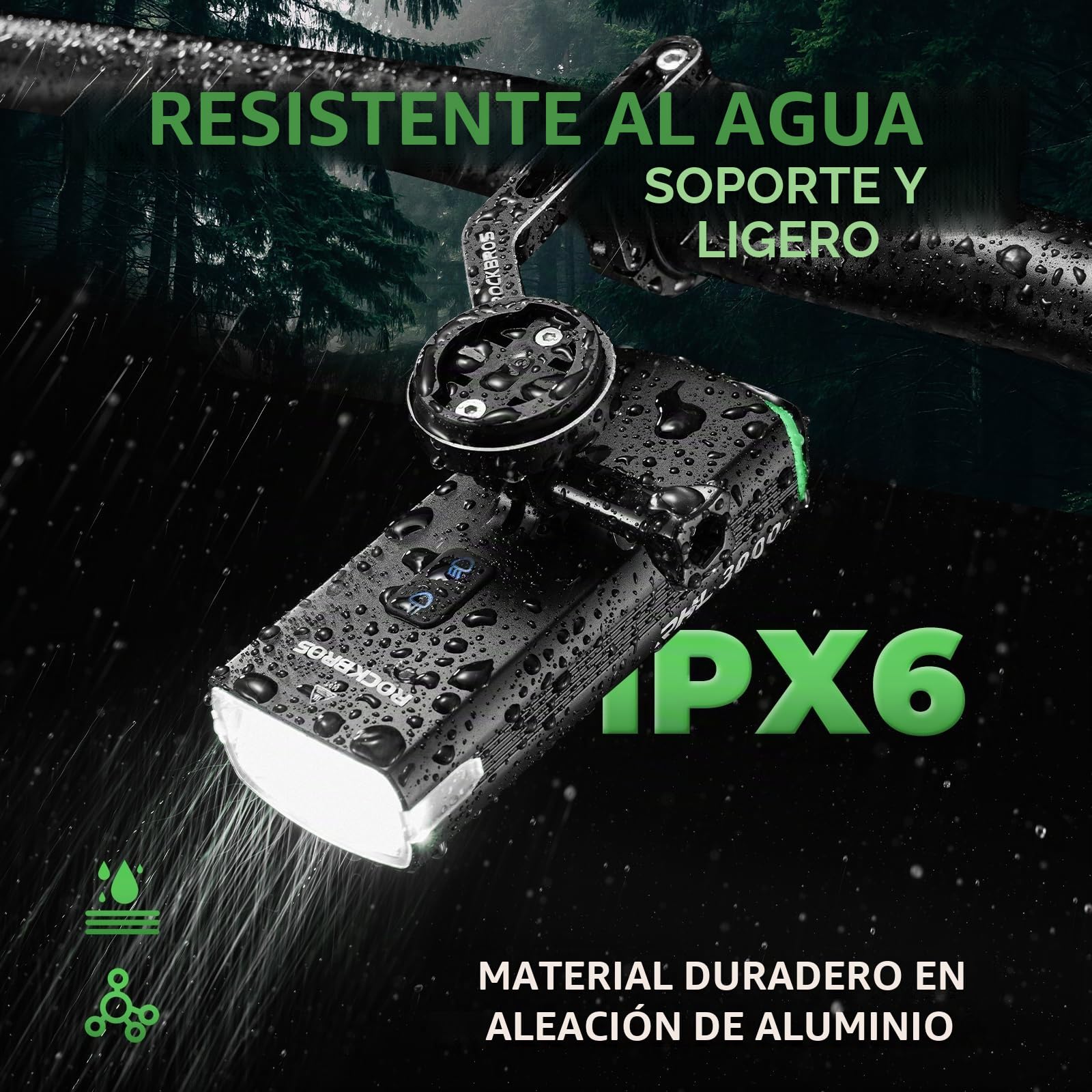 ROCKBROS Luz de Bicicleta Recargable USB, Faro Delantero Bicicleta 3000 Lúmenes Brillante LED con 6 Modos Fijos IPX6 Impermeable