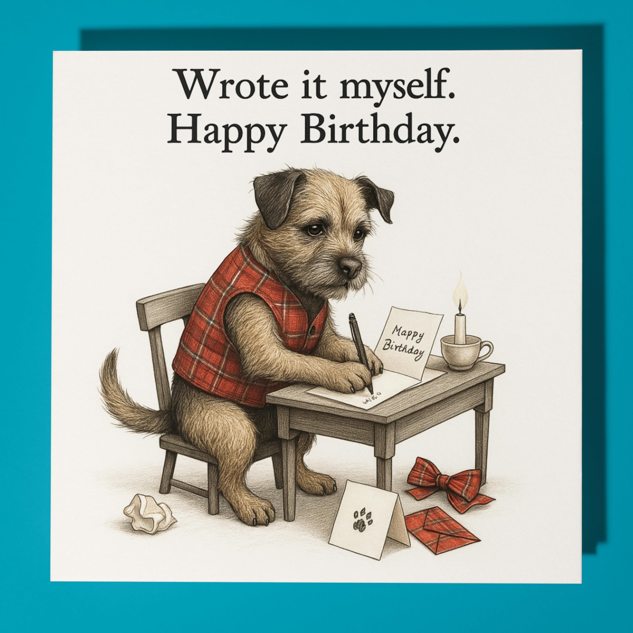 Border Terrier Dog - Wrote it myself - Happy Birthday Card - Premium Greeting Card and Envelope- Personalised funny dog dogs card - Friend Family Son