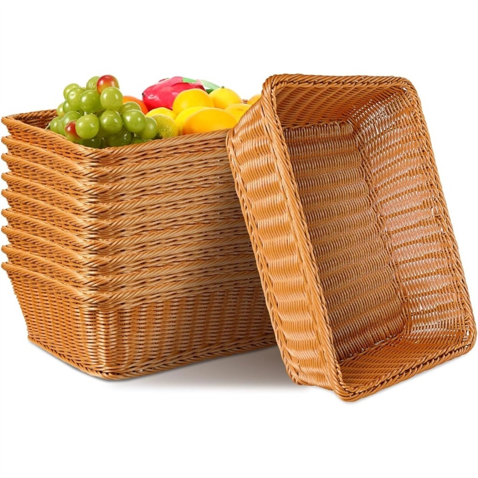 Zhaoj24-05 One Color Fruit Racks 10 Pack Rectangular Fruit Basket Bread Display Wicker Woven Serving Tray Versatile Storage Container Kitchen