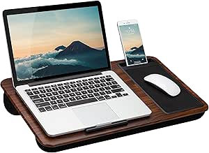 LAPGEAR Home Office Lap Desk with Device Ledge, Mouse Pad, and Phone Holder - Espresso Woodgrain - Fits up to 15.6 Inch Laptops - Style No. 91575