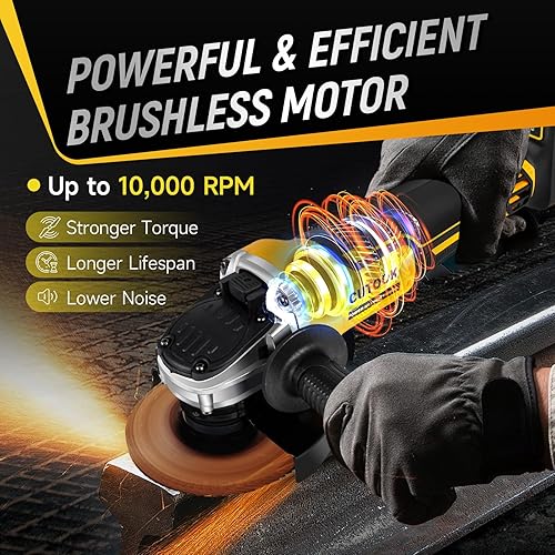 Miniatura 2 de Amoladora angular inalámbrica de 4-12 pulgadas compatible con batería DeWalt de 20 V, motor sin escobillas de 10000 RPM con 4 velocidades variables,