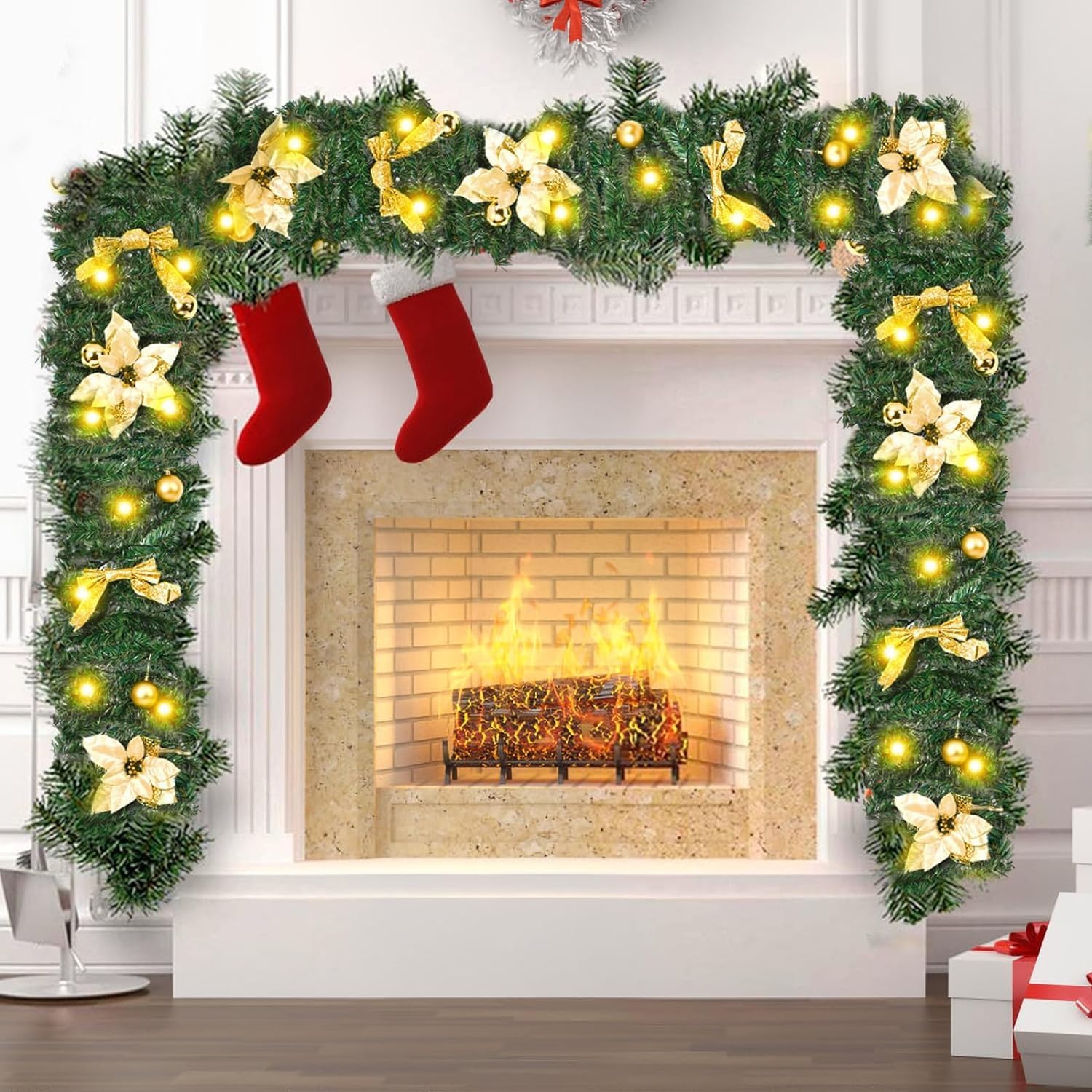 PreLit Christmas Garland 9FT Chirstmas Garland with 50 LED Light for