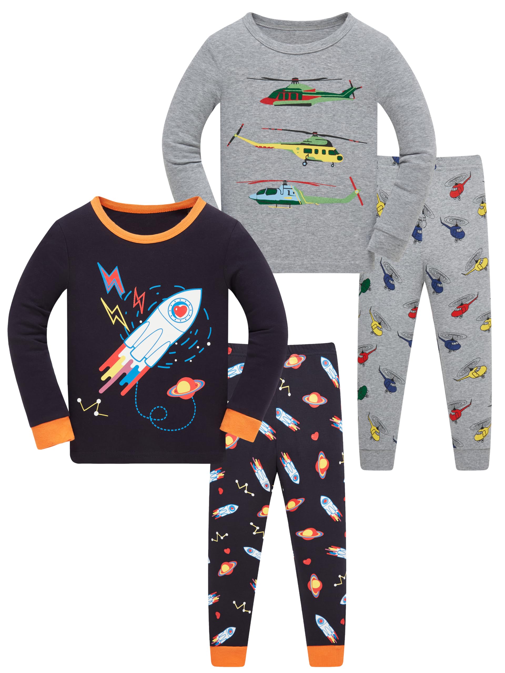 LOLPIP Jungen Pyjama Langarm 4-teilig Kleine Kinder Nachtwäsche Schlafanzug Set 2-14 Jahre