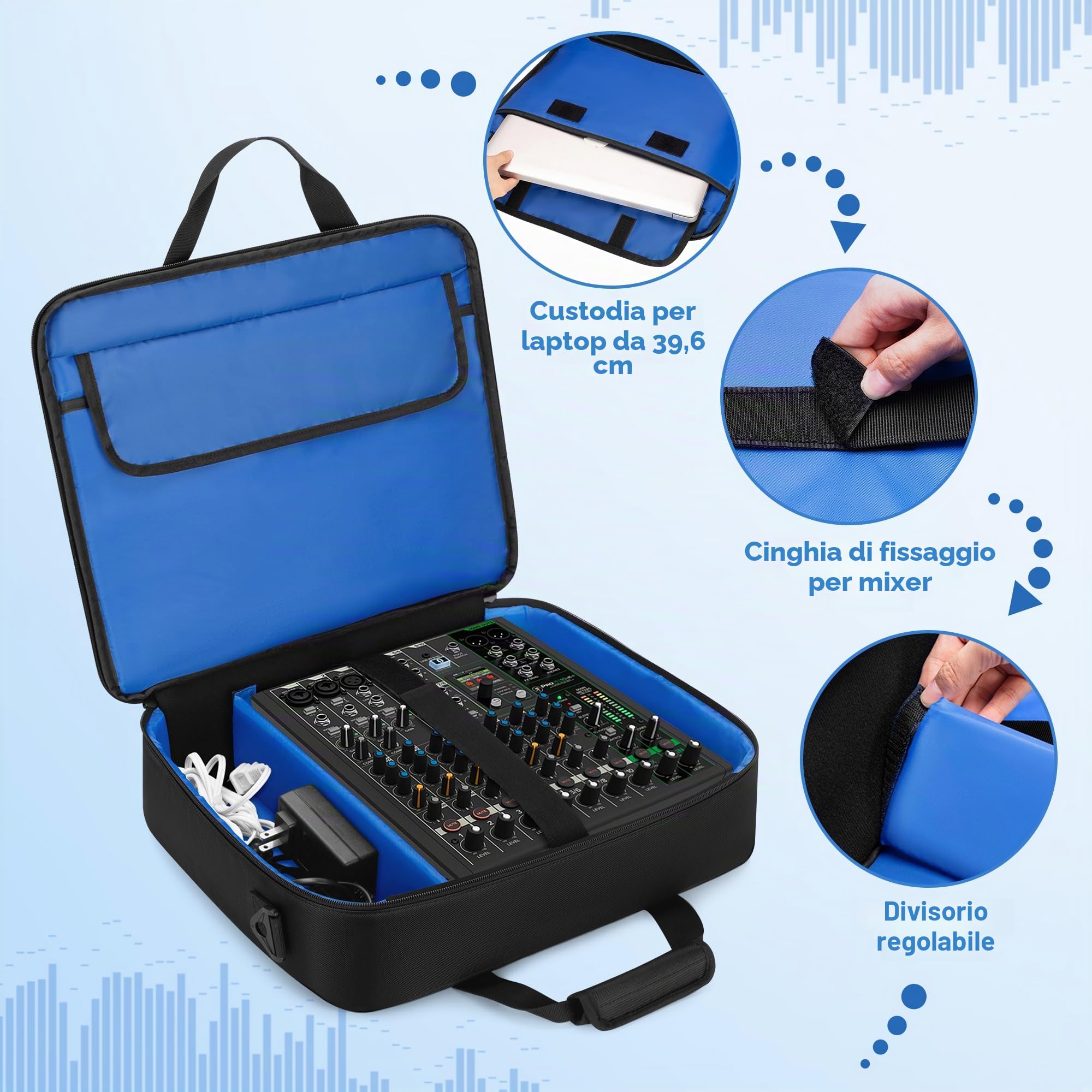 PGmoon Borsa per Mixer Compatibile con Hercules Inpulse 200 MK2/Mackie ProFX12v3/ProFX10v3, Custodia per Mixer Audio con Tasche Multiple per Microfoni, Cavi e Altre Apparecchiature (Design Brevettato)