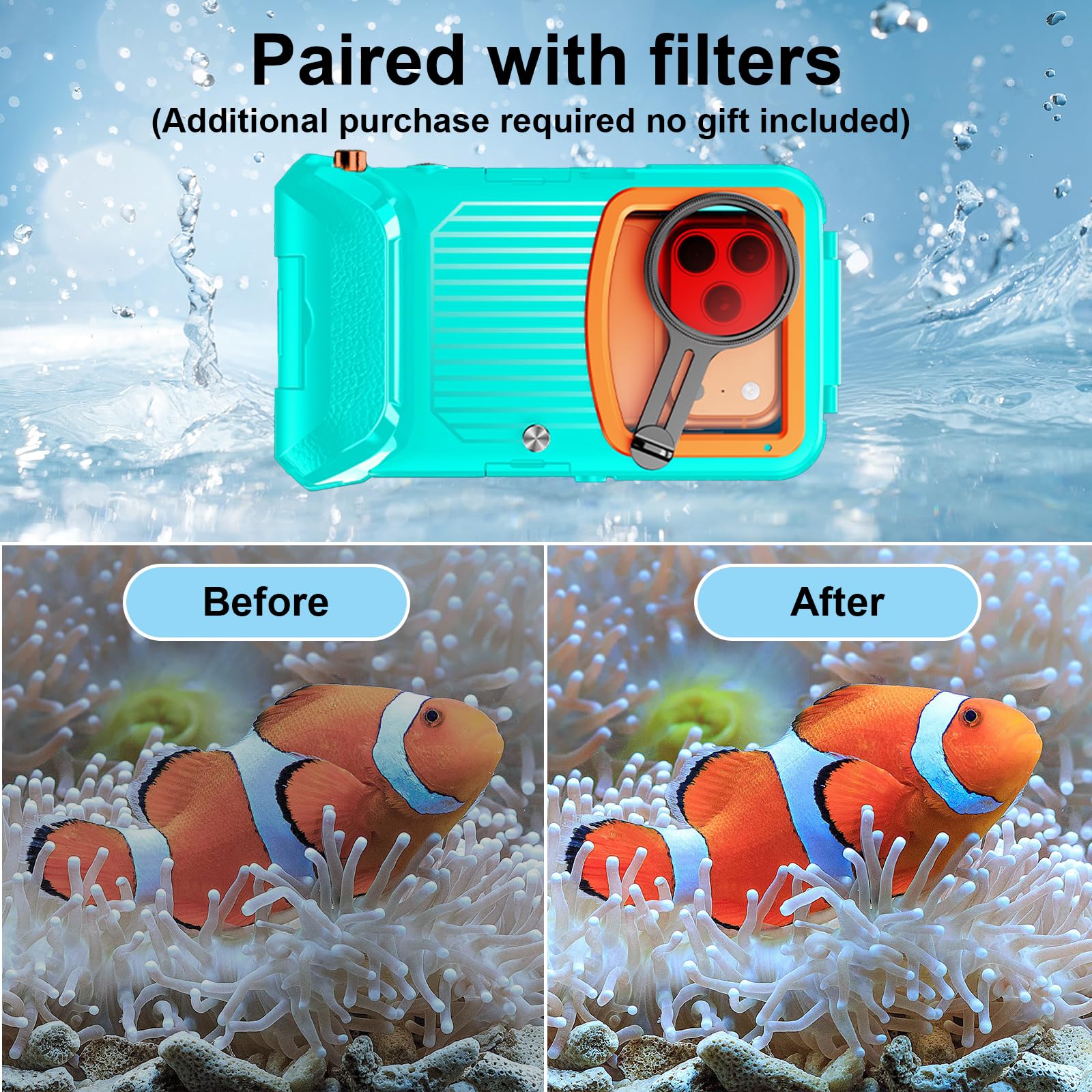 Custodia impermeabile per immersioni subacquee per snorkeling e immersioni, 15 m sott'acqua, per iPhone 17/16/15/14/13 Pro Max Plus, dimensioni telefono 5,4-6,9 pollici con pulsanti del volume