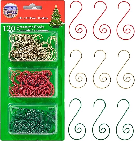 R N' D Toys Tree Ornament Hooks - Christmas Tree Decorating Metal Wire Hangers for Hanging Decorations – Assorted Colors Red, Green and Gold, Pack of 120