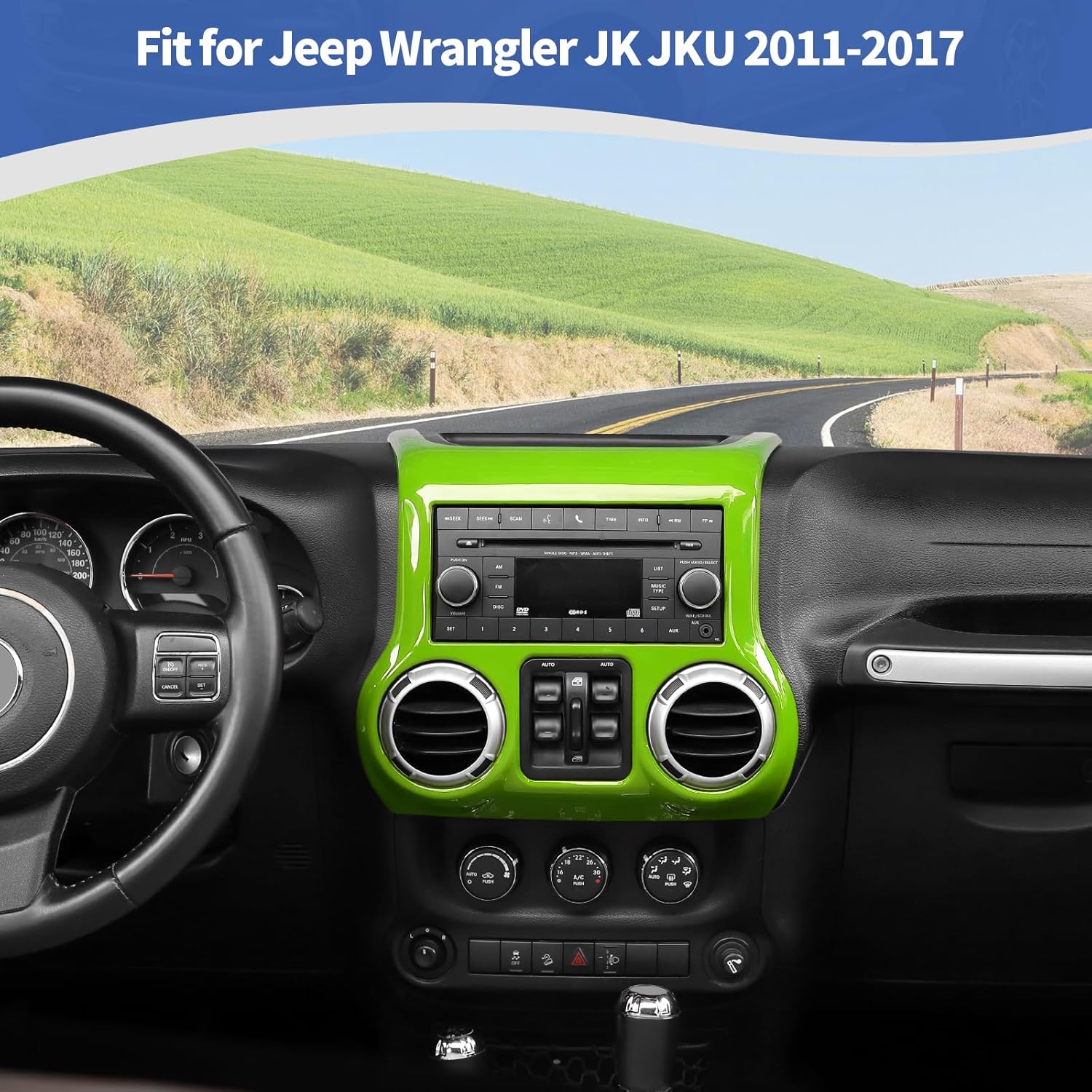 RT-TCZ for Jeep JK Green Dash Console Radio Screen/Vents Cover Trim for Jeep Wrangler JK JKU 2011-2017 ABS Interior Accessories 1pc