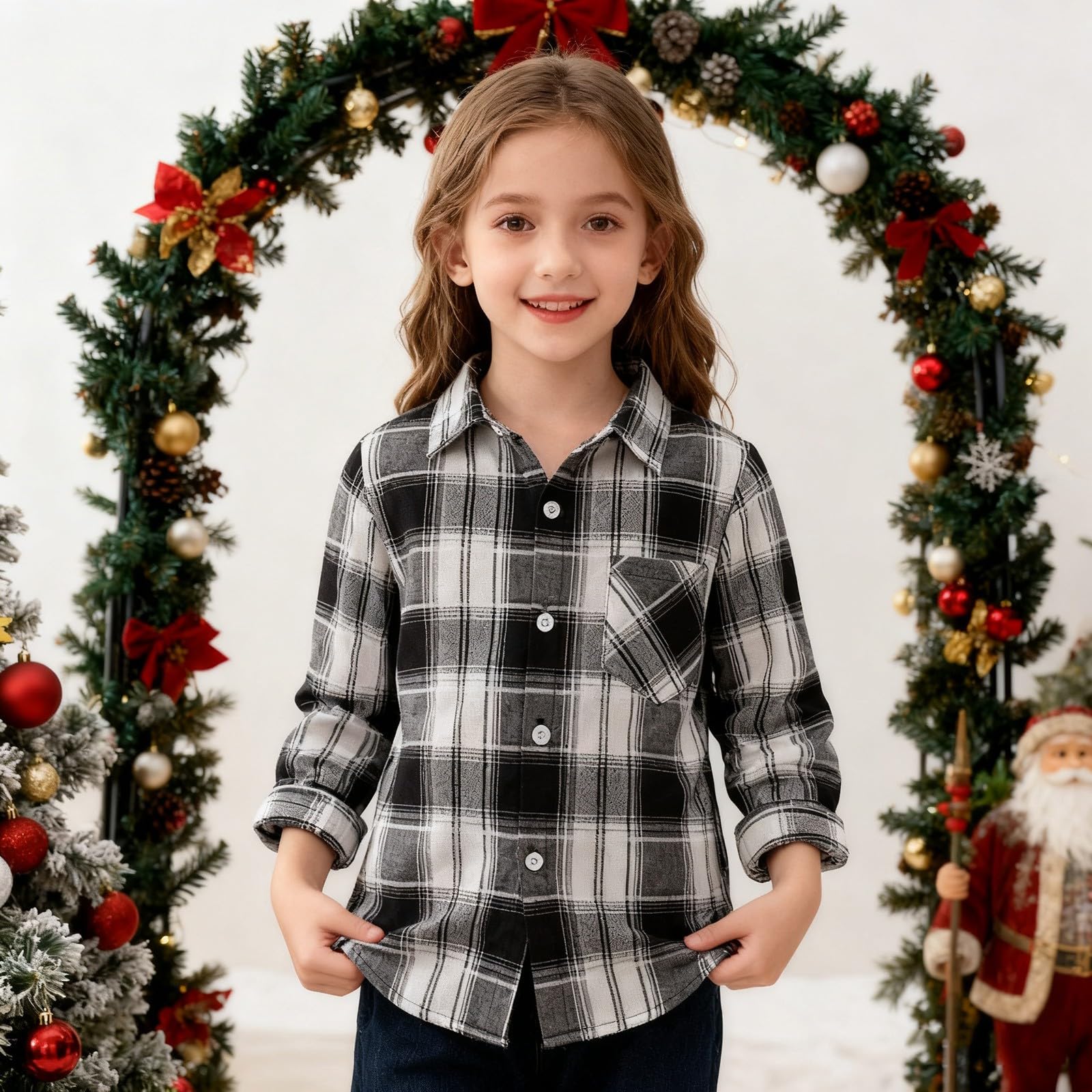 Camisa de manga larga a cuadros para niños y niñas, camisa clásica a cuadros para la escuela, cómoda, suave, casual