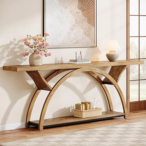 Miniatura 7 de Tribesigns Mesa consola de 70.87 pulgadas, mesa industrial para sofá detrás del sofá con 2 niveles de estantes de almacenamiento para sala de estar,