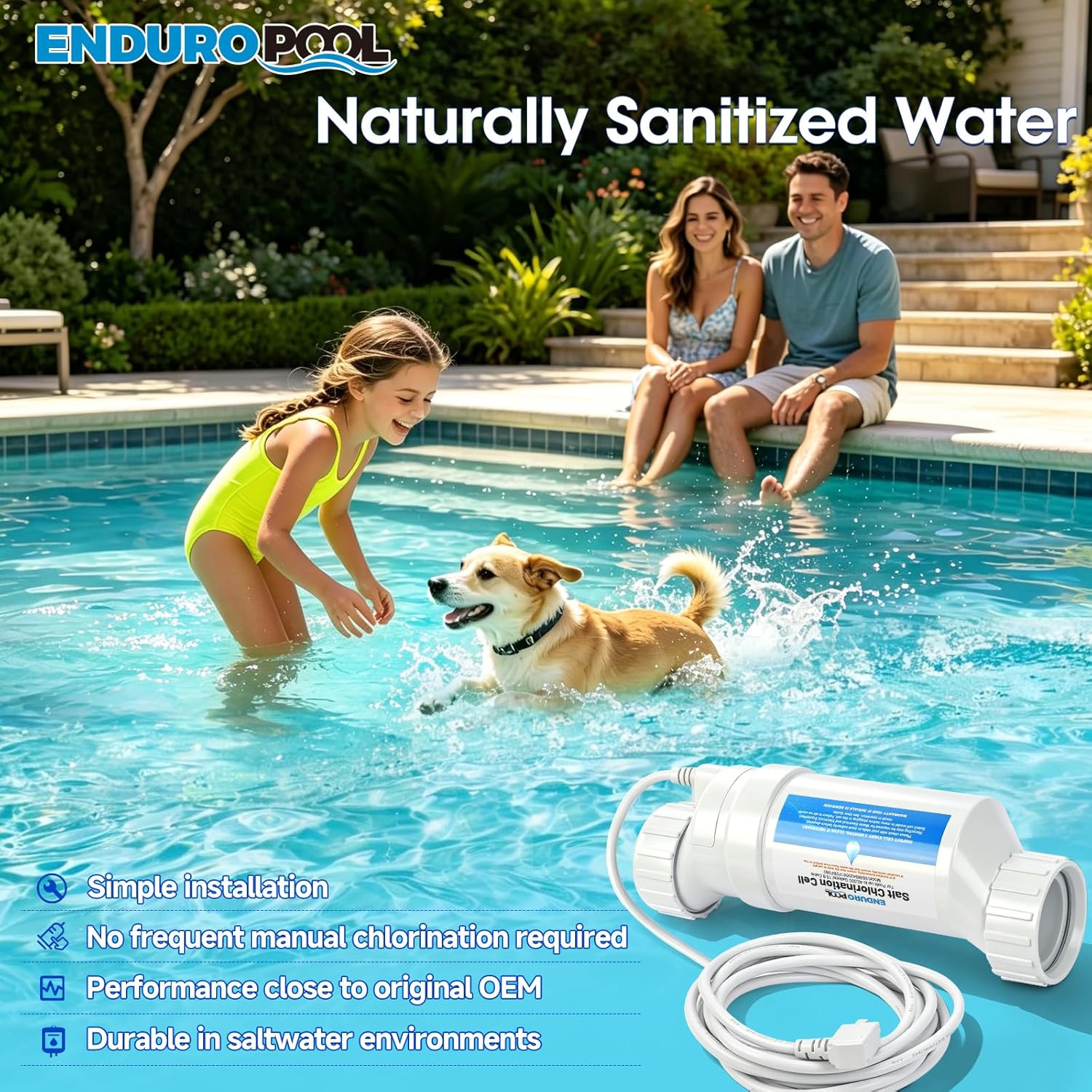 Salt Cell Replacement for Hayward T-C-15, 40,000 Gallon Pool, Durable Titanium Core, Compatible with AquaRite AquaTrol ProLogic AQ-Logic Firmware 1.50+,Cuts Chlorine Costs Up to 56%