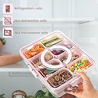 Vista 7 de Bandeja dividida para servir con tapa y asa - Snackle Box Contenedor de charcutería para bandejas de aperitivos portátiles, organizador para dulces