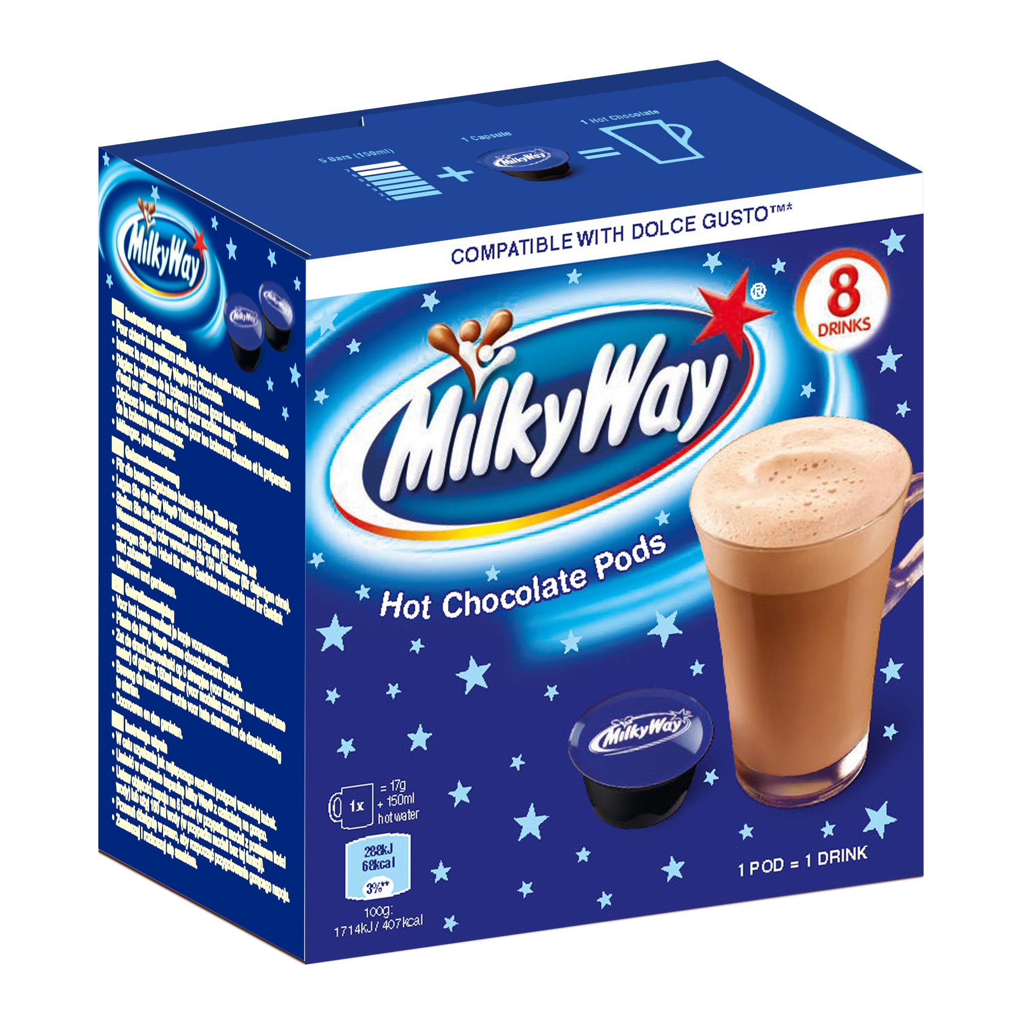 Mars Hot Chocolate Pods Dolce Gusto Compatible Pods Galaxy, Mars, Twix, Milky Way