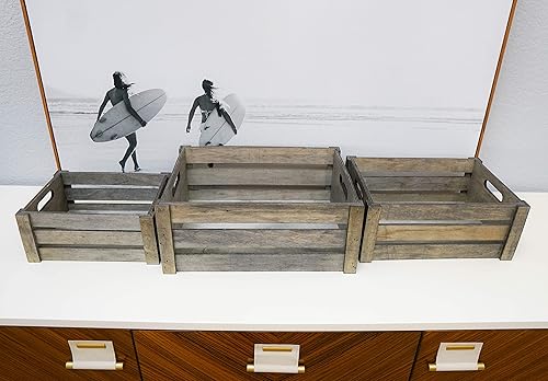 Miniatura 14 de Admired By Nature Contenedor de almacenamiento de cajas de madera, 3 cestas decorativas estilo granja para decoración del hogar, decoración rústica